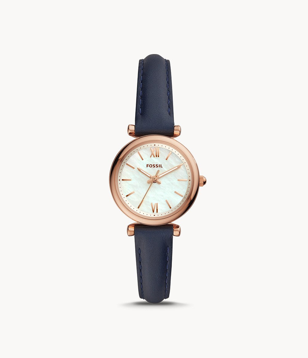 Fossil Carlie Mini Three-Hand Navy Leather Watch