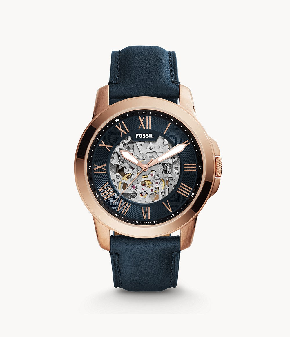 Fossil Grant Automatic Blue Leather Watch