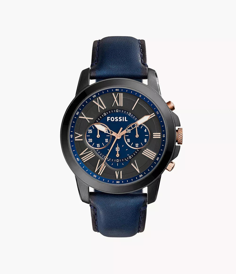 Fossil Grant Chronograph Navy Leather Watch