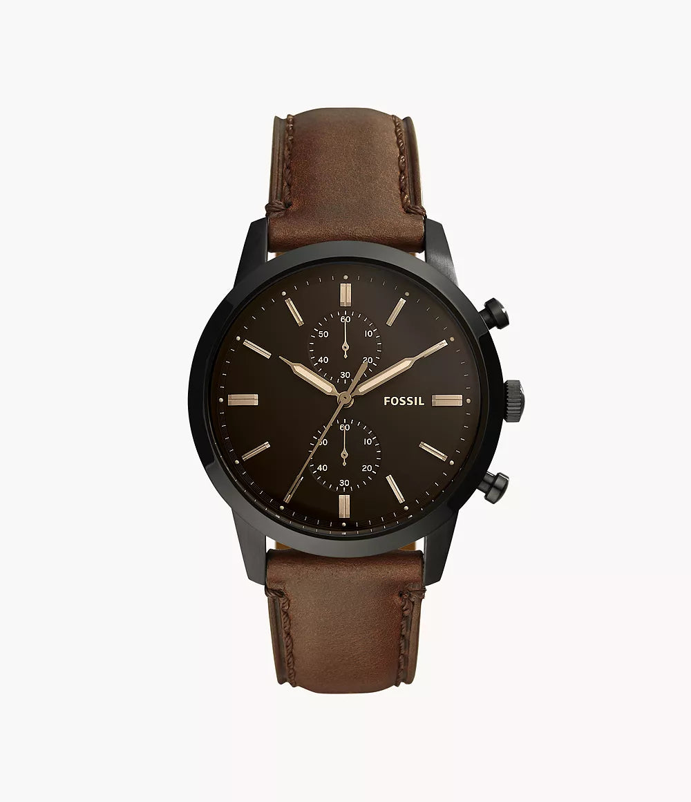 Fossil Townsman 44Mm Chronograph Brown Leather Watch