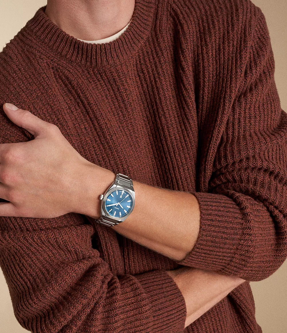 Fossil Everett Blue Three-Hand Date Stainless Steel Watch