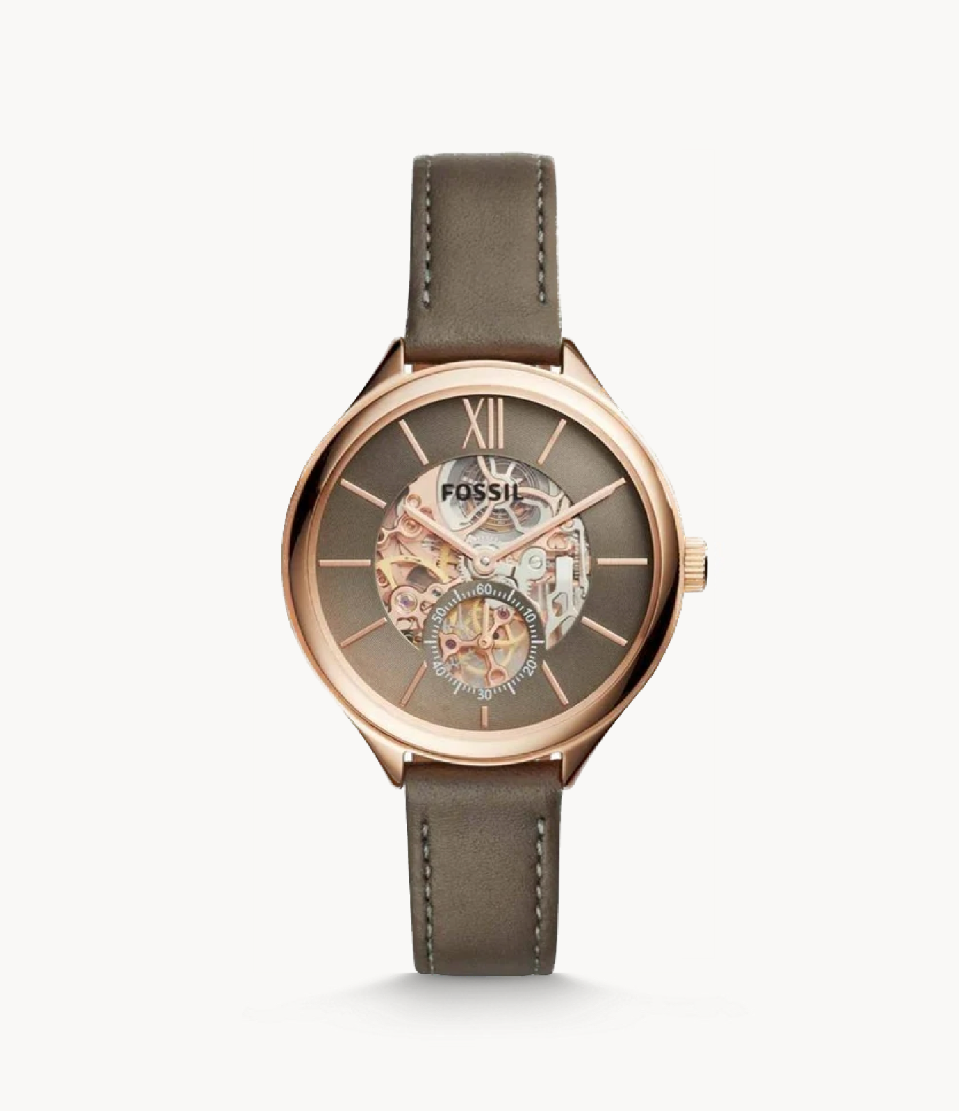 Fossil Suitor Mechanical Gray Dial Gray Leather Strap Watch