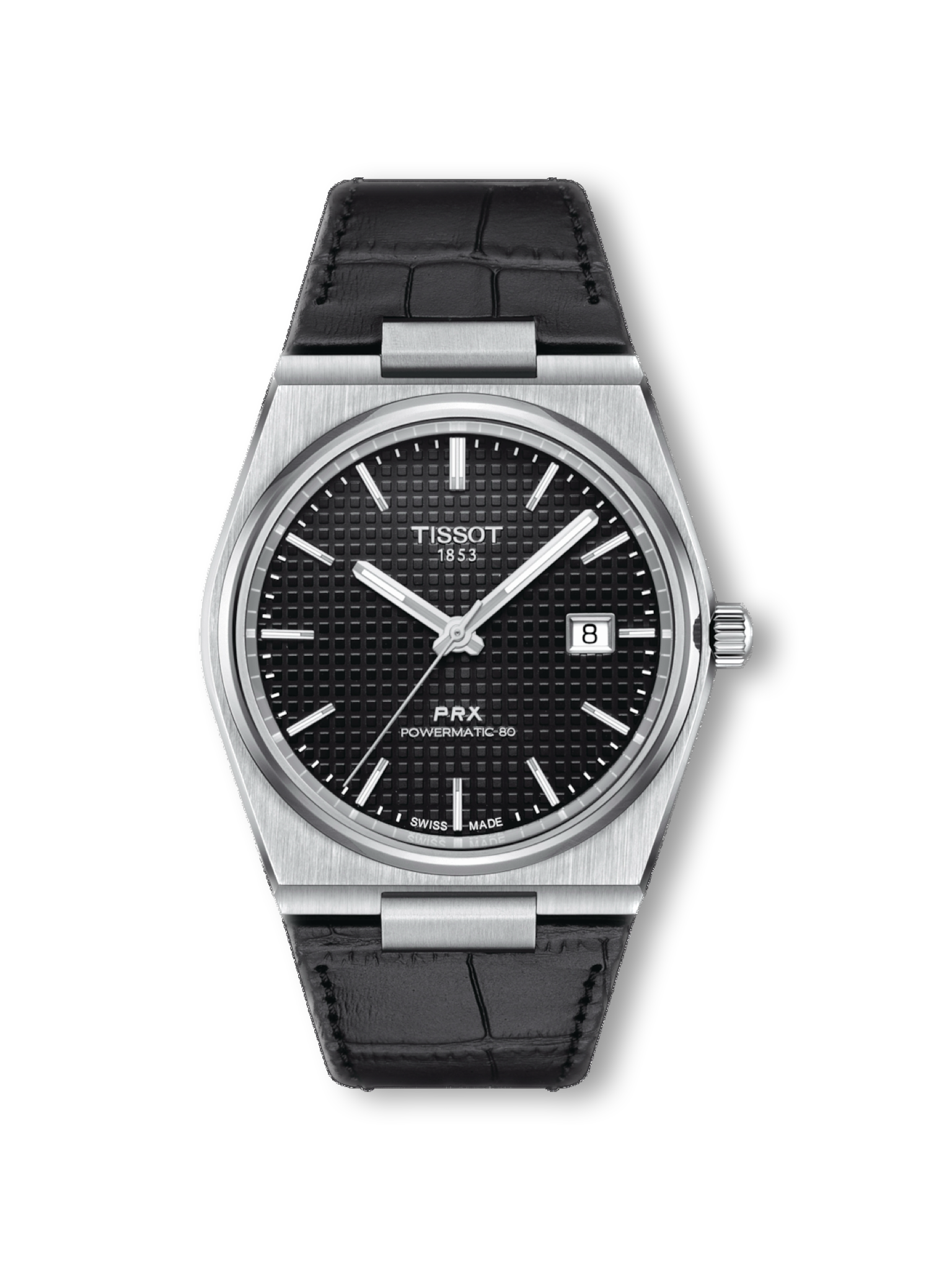 Tissot Prx Powermatic 80 Black Dial Leather Strap