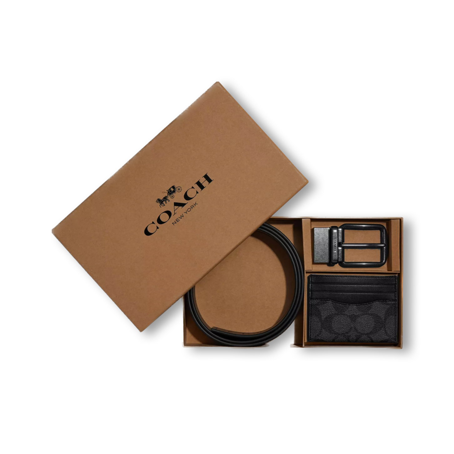 Boxed Card Case And Belt Gift Set In Colorblock Signature Canvas