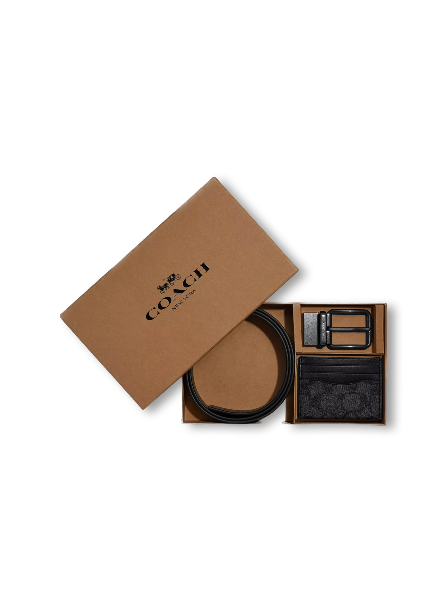 Boxed Card Case And Belt Gift Set In Colorblock Signature Canvas