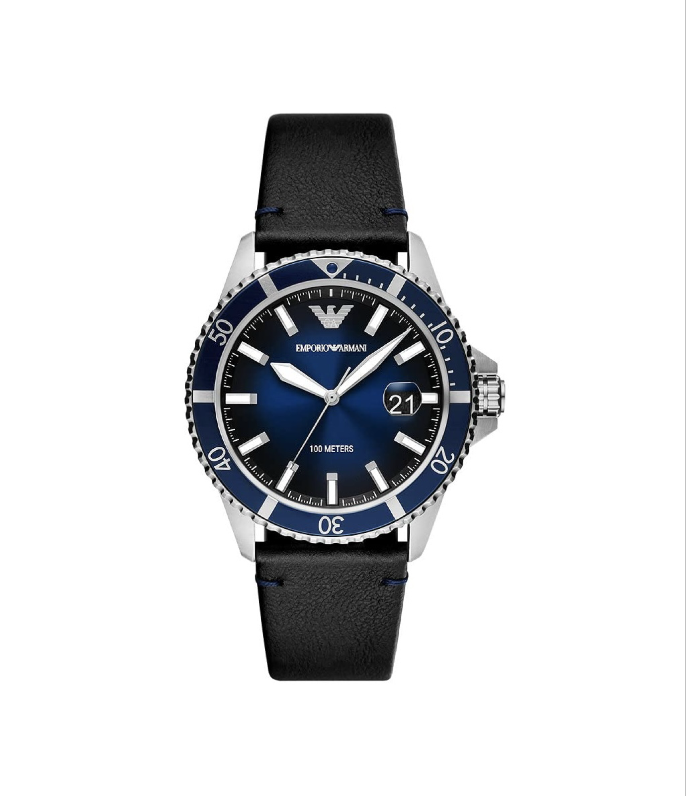 Emporio Armani Three-Hand Date Black Leather Watch