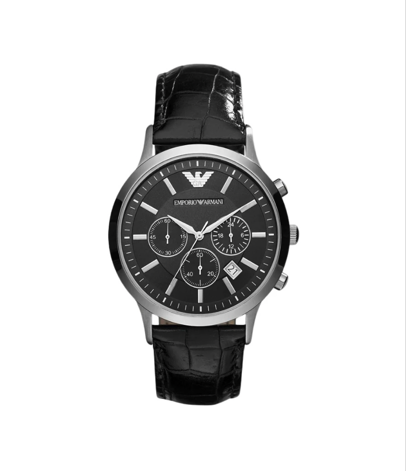 Emporio Armani Men's Chronograph Black Leather Watch