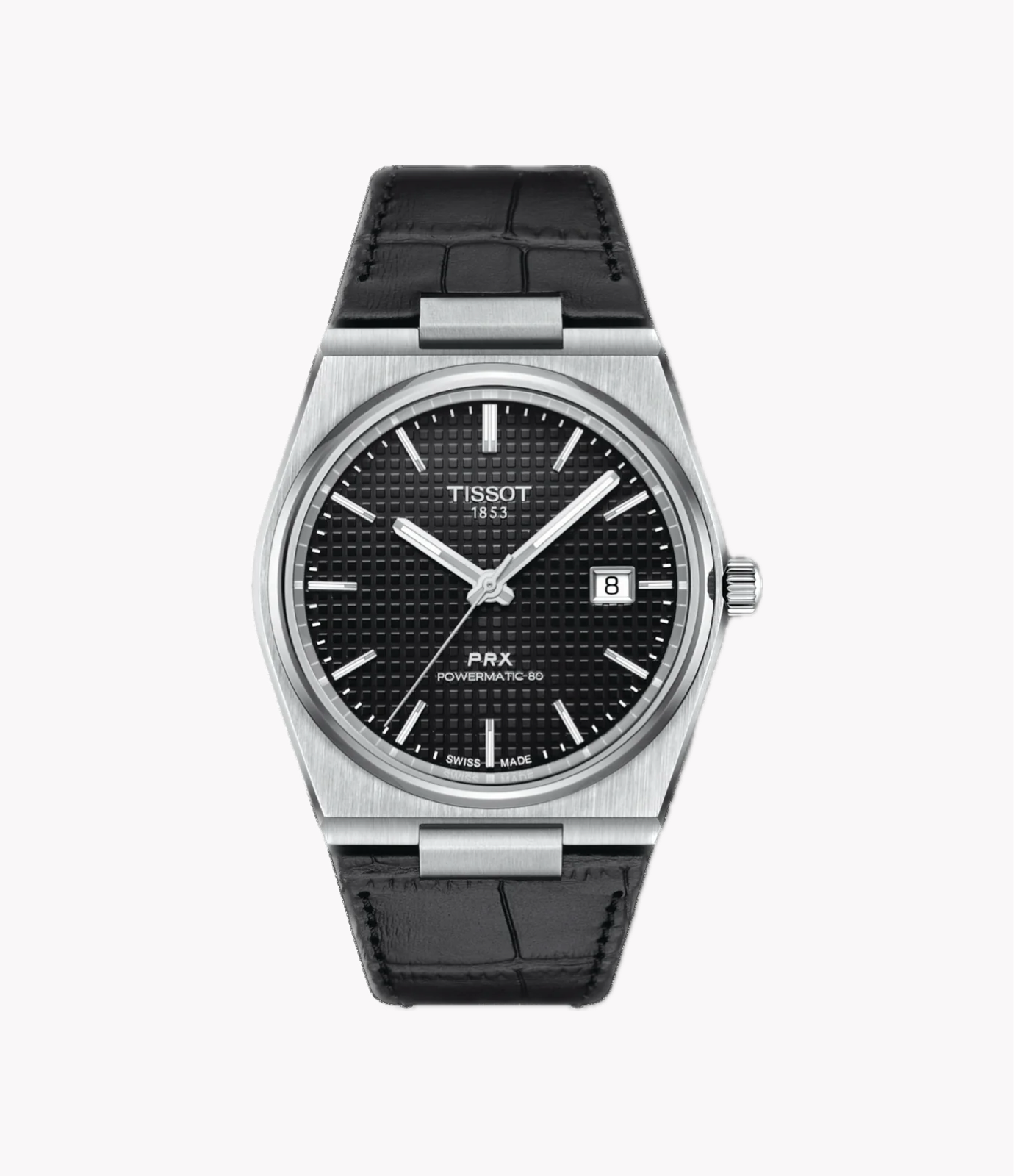 Tissot Prx Powermatic 80 Black Dial Leather Strap