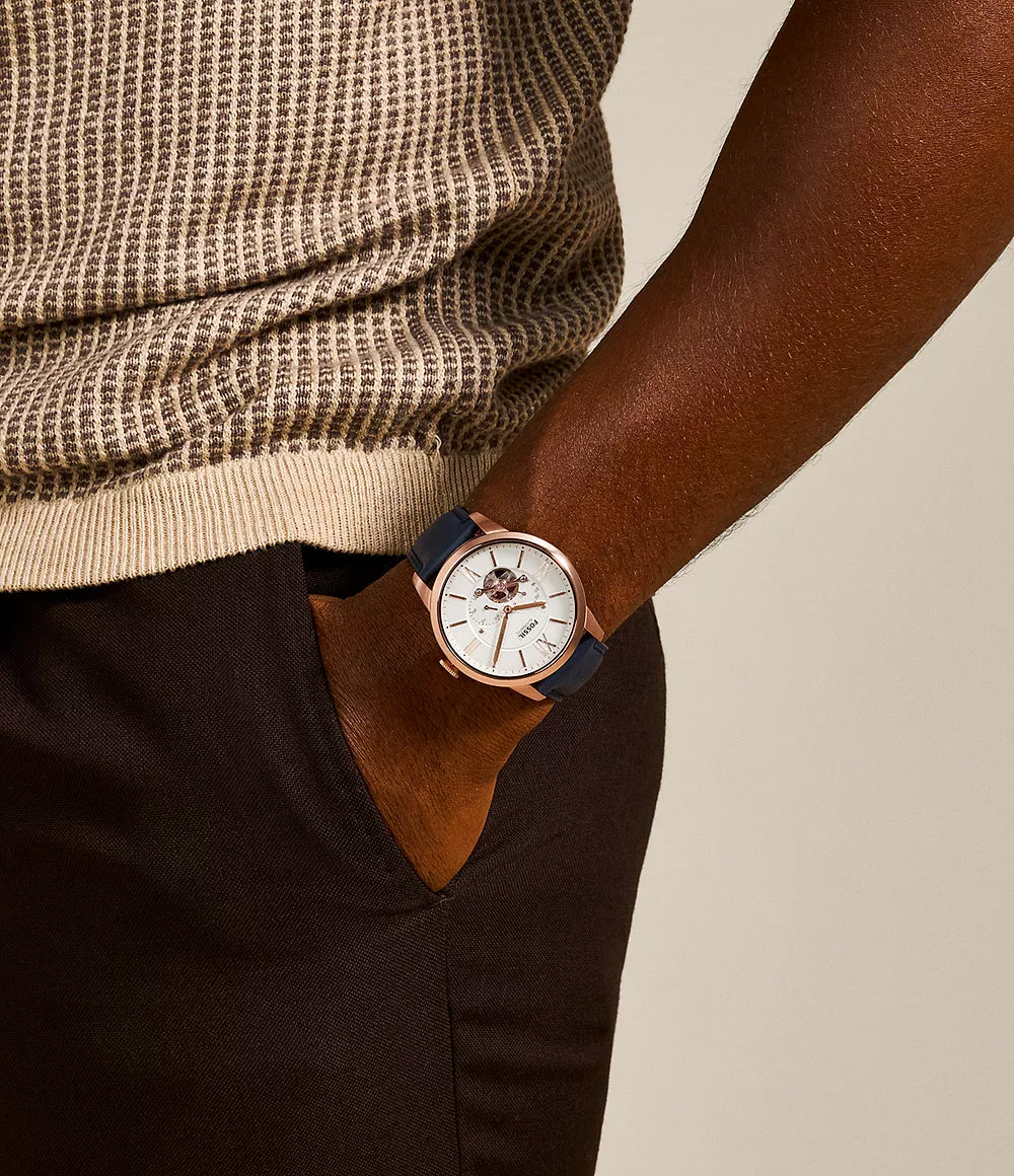 Fossil Townsman Automatic Navy Leather Watch