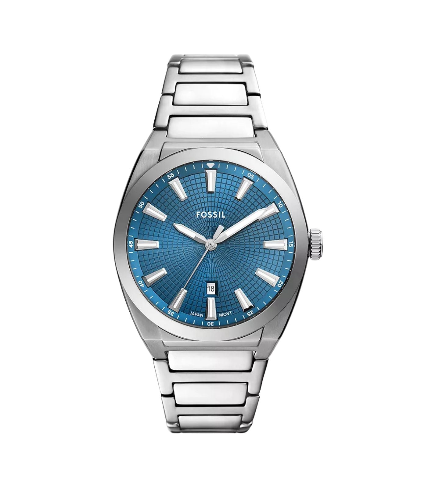 Fossil Everett Blue Three-Hand Date Stainless Steel Watch