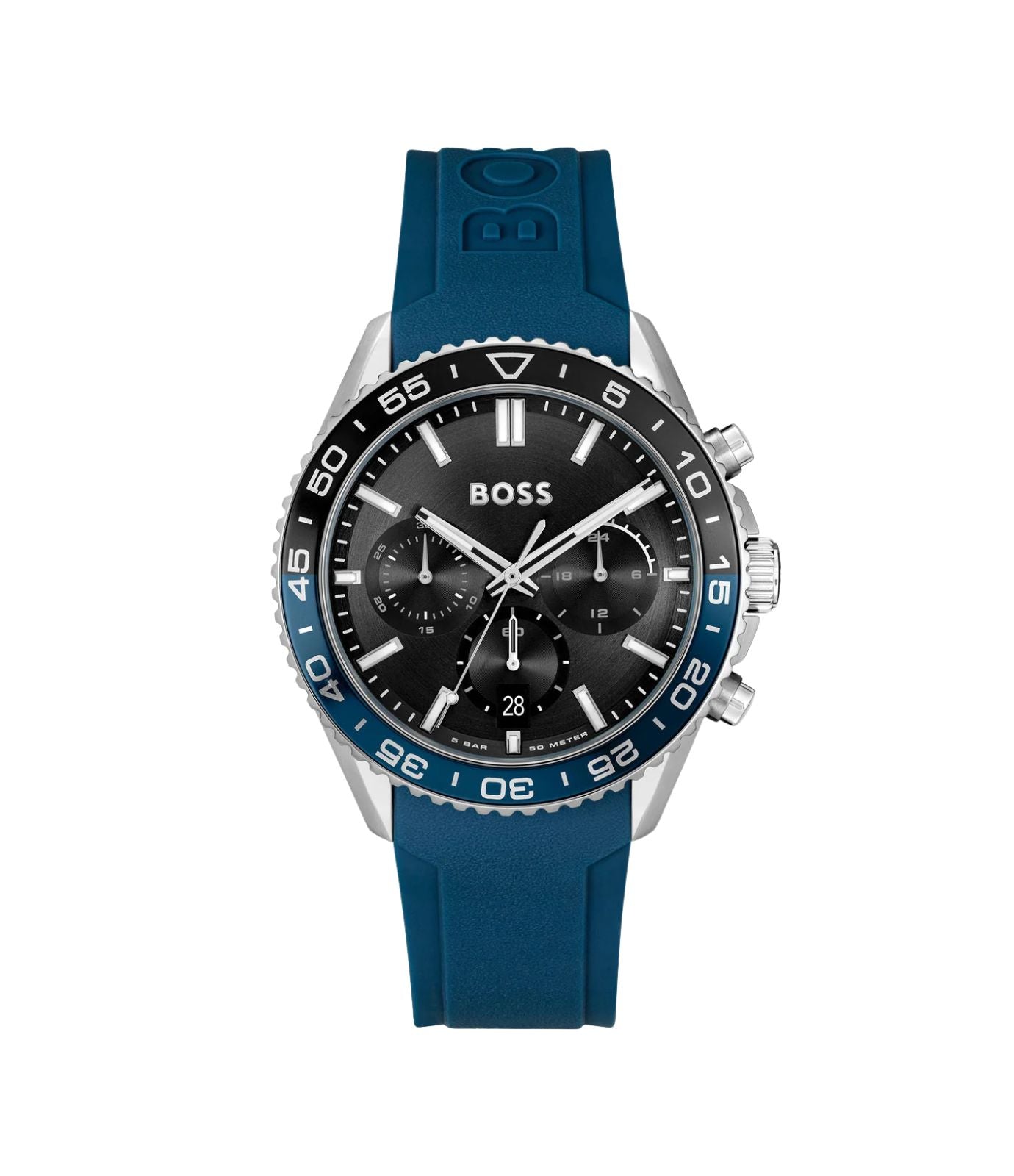 Hugo Boss Blue Silicone Black Dial Chronograph Men's Watch