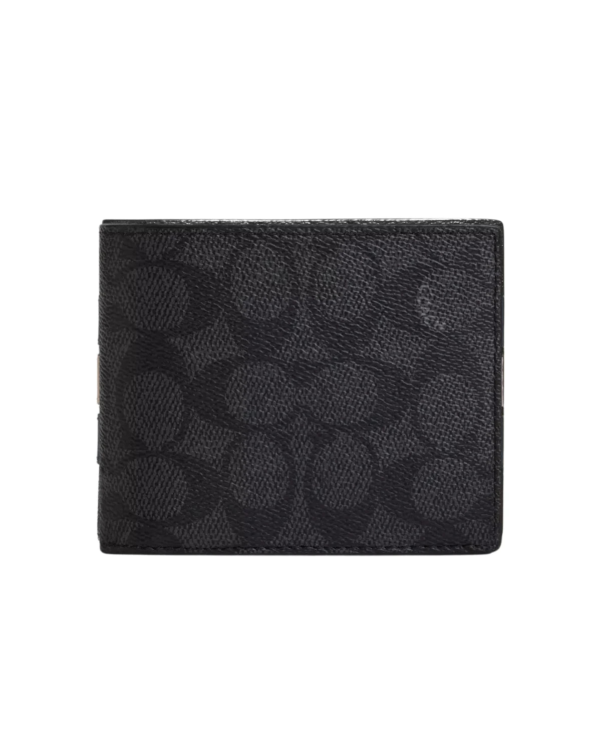Coach 3-In-1 Wallet in Signature Canvas CW380 front view - men's signature canvas bifold wallet in charcoal black, available in Sri Lanka at The Time Vault