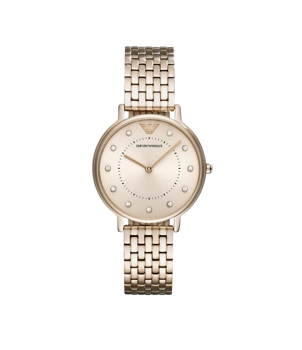 Emporio Armani Kappa AR11062 front view - women's watch with rose gold dial and rose gold stainless steel bracelet, available in Sri Lanka at TimeVault