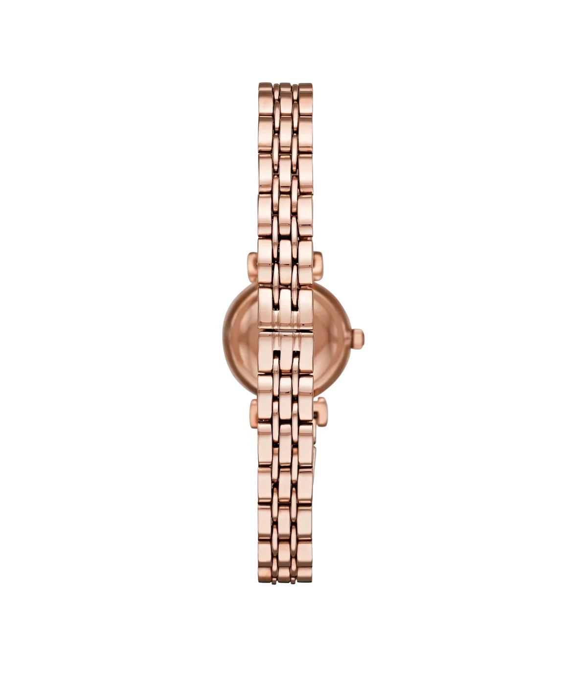 Back view of the Emporio Armani Gianni T-Bar AR11203 showing the rose gold case and rose gold stainless steel bracelet