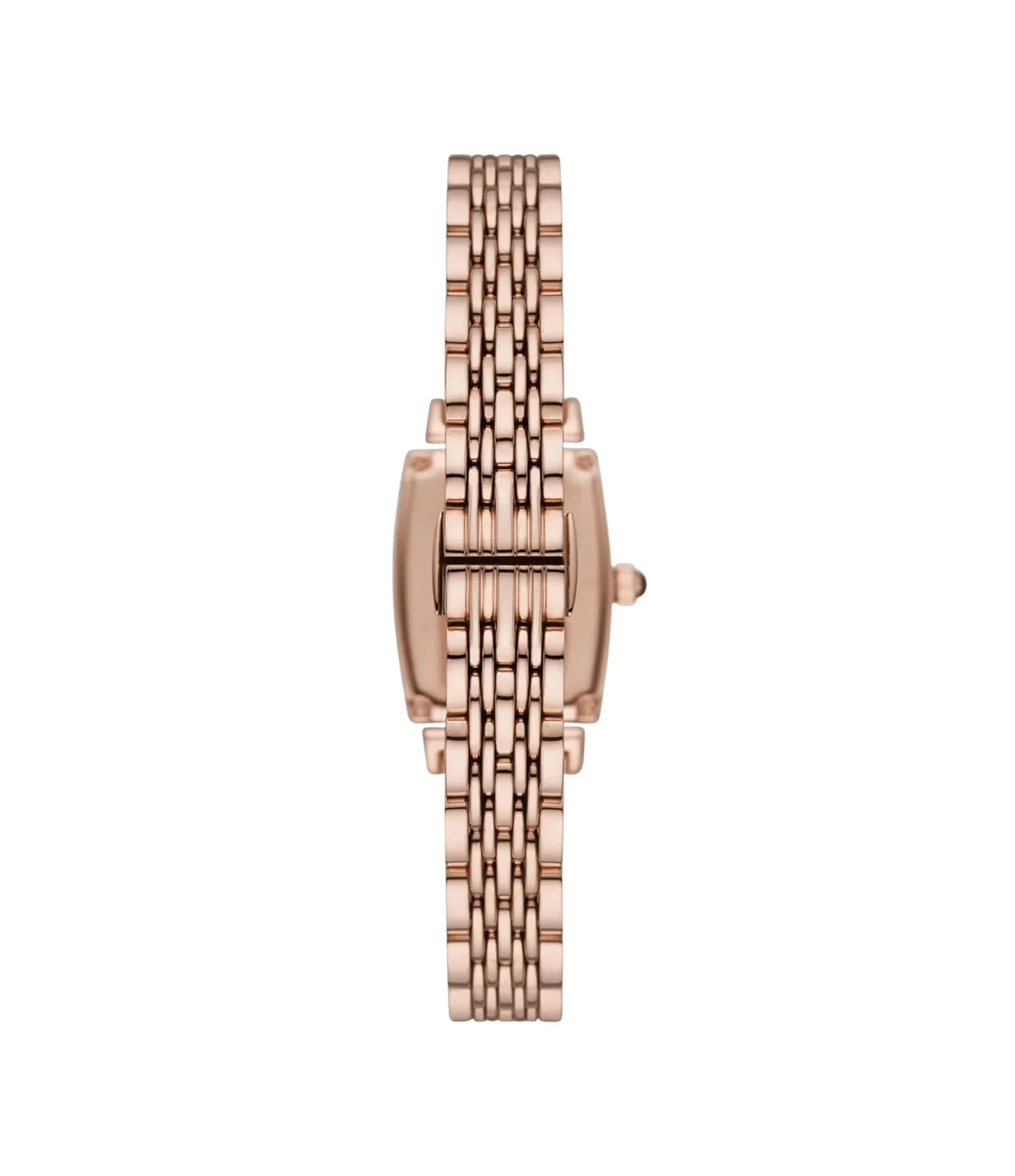 Back view of the Emporio Armani Gianni T-Bar AR11407 showing the rose gold case and rose gold stainless steel bracelet