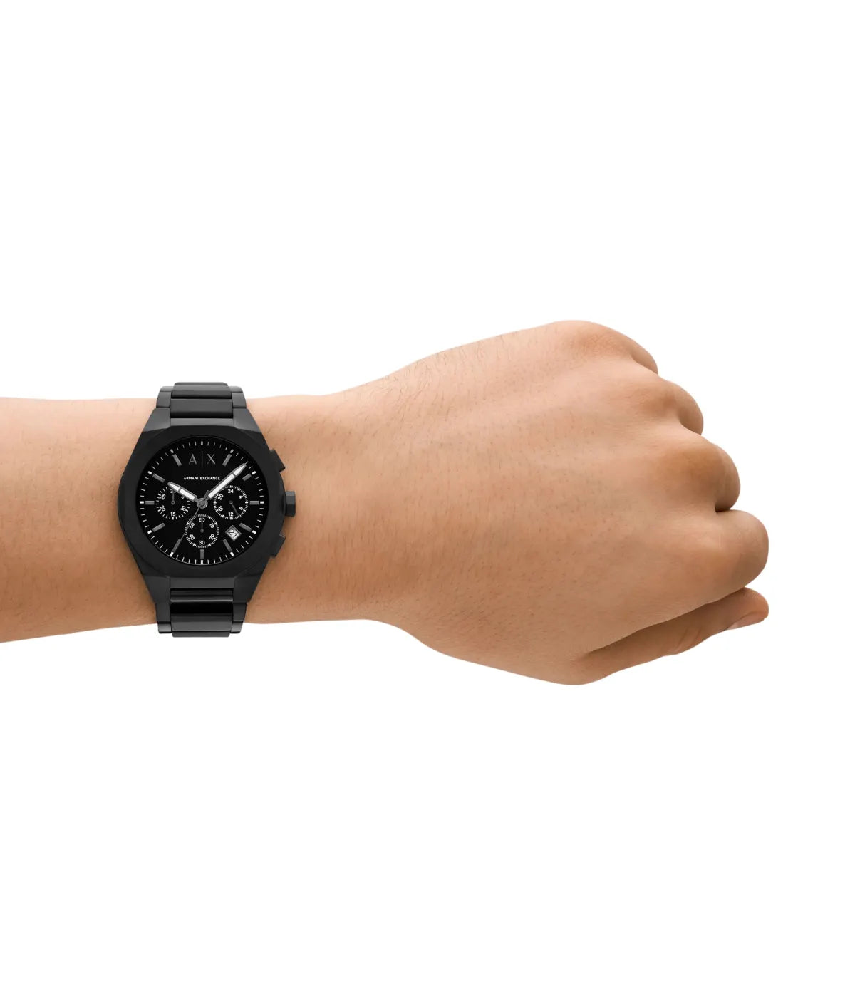 Armani Exchange Sync AX4183 on-wrist lifestyle view, 42mm japanese quartz chronograph watch with black stainless steel - shop at TimeVault Sri Lanka