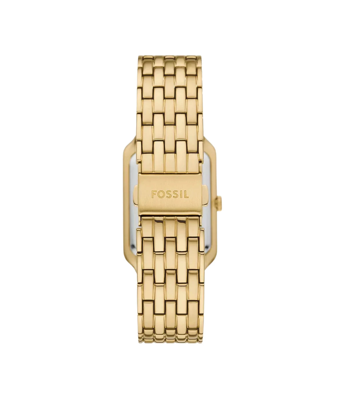 Back view of the Fossil Raquel ES5379 gold-tone stainless steel case