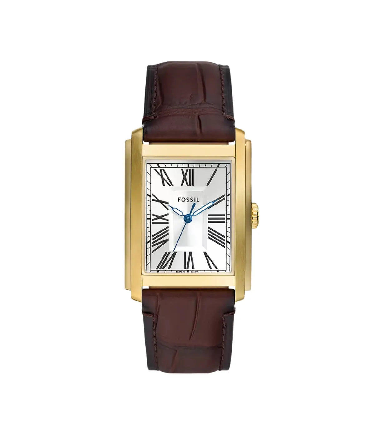 Fossil Carraway FS6011 front view showing the dial, 30mm quartz three-hand watch with brown croco-embossed leather - shop at Time Vault Sri Lanka