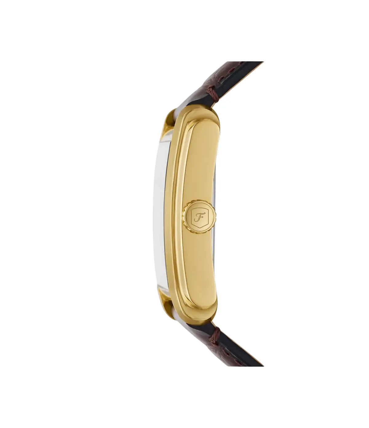 Fossil Carraway FS6011 side profile showing the case, 30mm quartz three-hand watch with brown croco-embossed leather - shop at TimeVault Sri Lanka