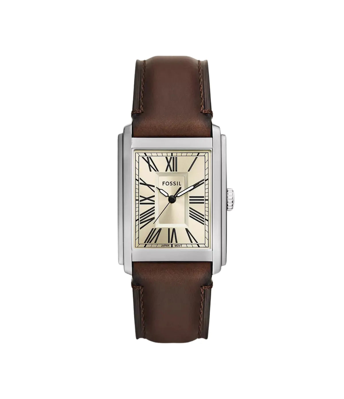 Fossil Carraway FS6012 front view showing the dial, 30mm quartz three-hand watch with brown leather - shop at Time Vault Sri Lanka