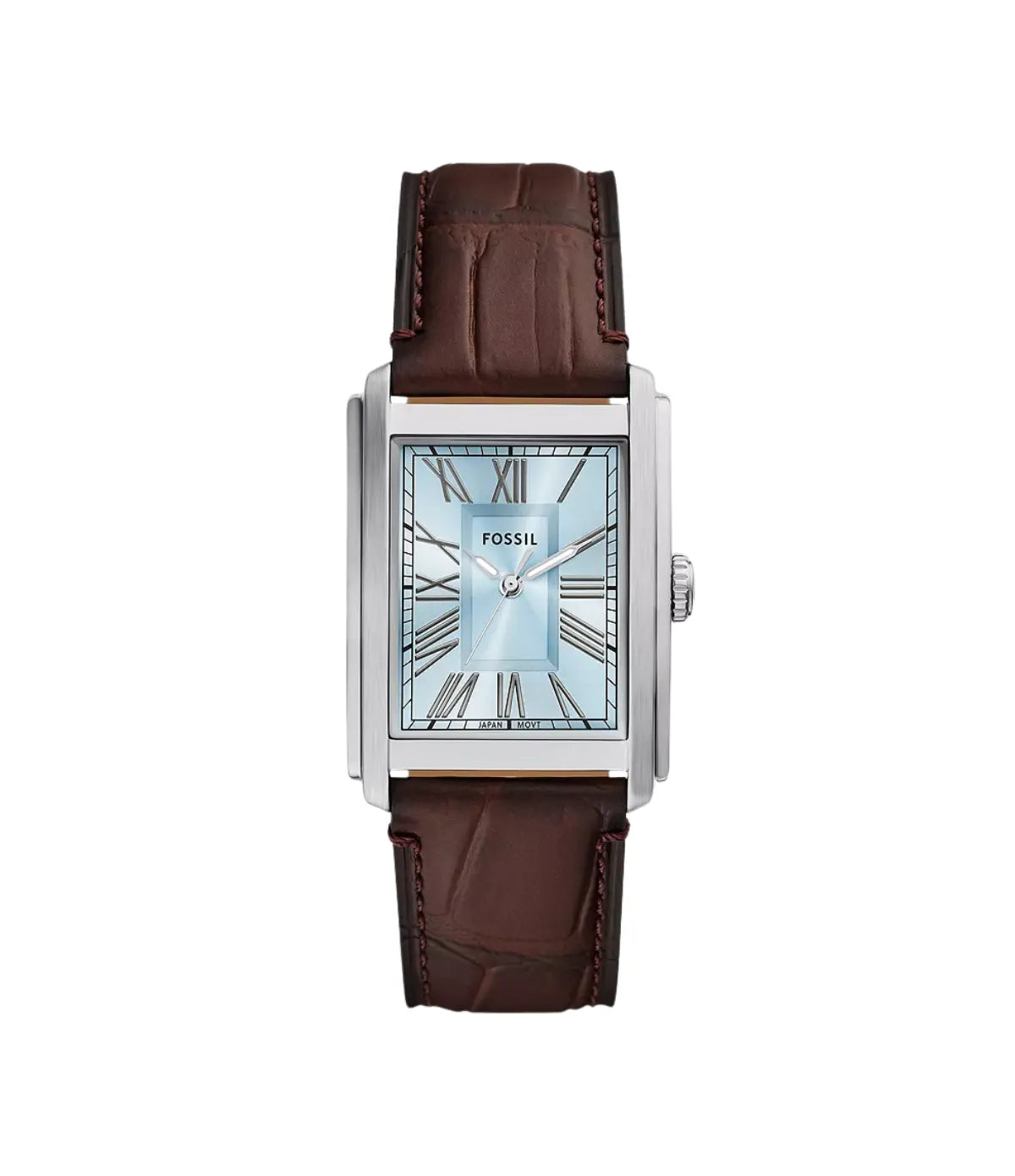 Fossil Carraway FS6110 front view showing the dial, 30mm quartz three-hand watch with brown croco-embossed leather - shop at Time Vault Sri Lanka