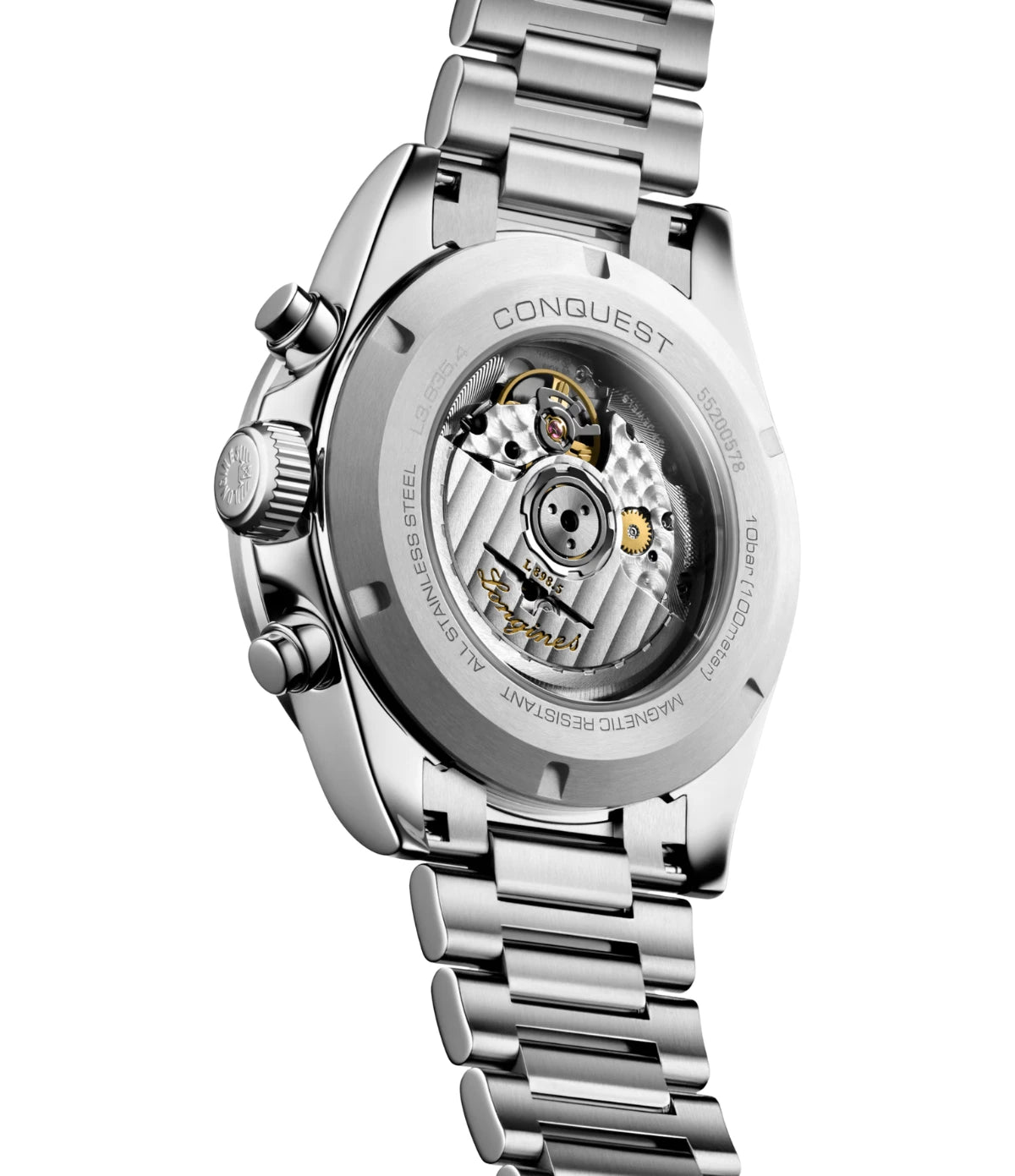 Back view of the Longines Conquest Chronograph 42mm L3.835.4.02.6 stainless steel case