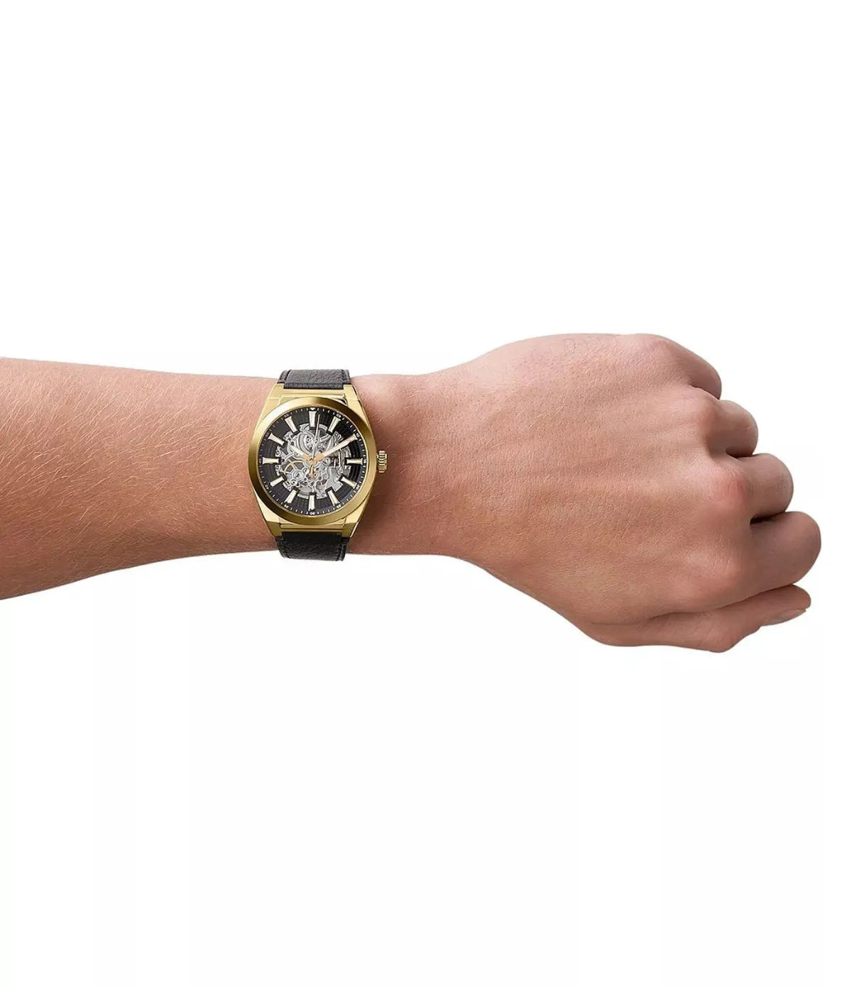 Fossil Everett ME3208 on-wrist lifestyle view, 42mm automatic watch with leather - shop at TimeVault Sri Lanka