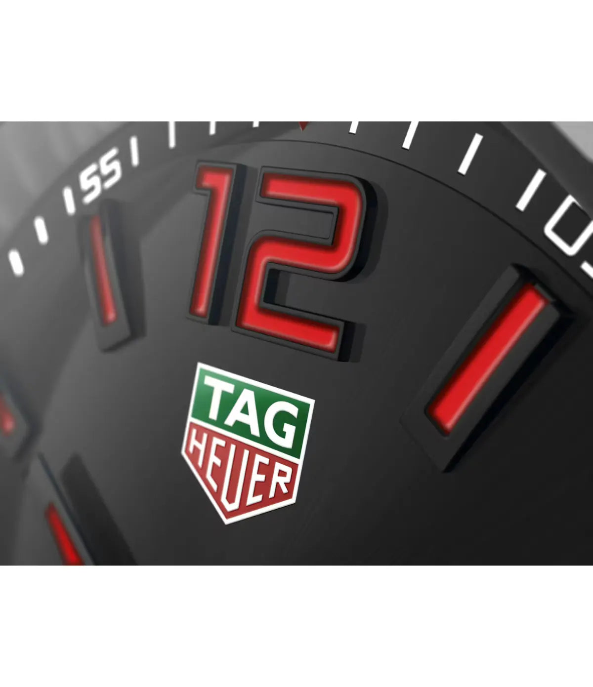 TAG Heuer Formula 1 Quartz 43mm WAZ1018.BA0842 close up of the dial showcasing the dark grey dial colour with deep red accent numerals - men's 43mm swiss quartz watch with grey dial, available in Sri Lanka at TimeVault