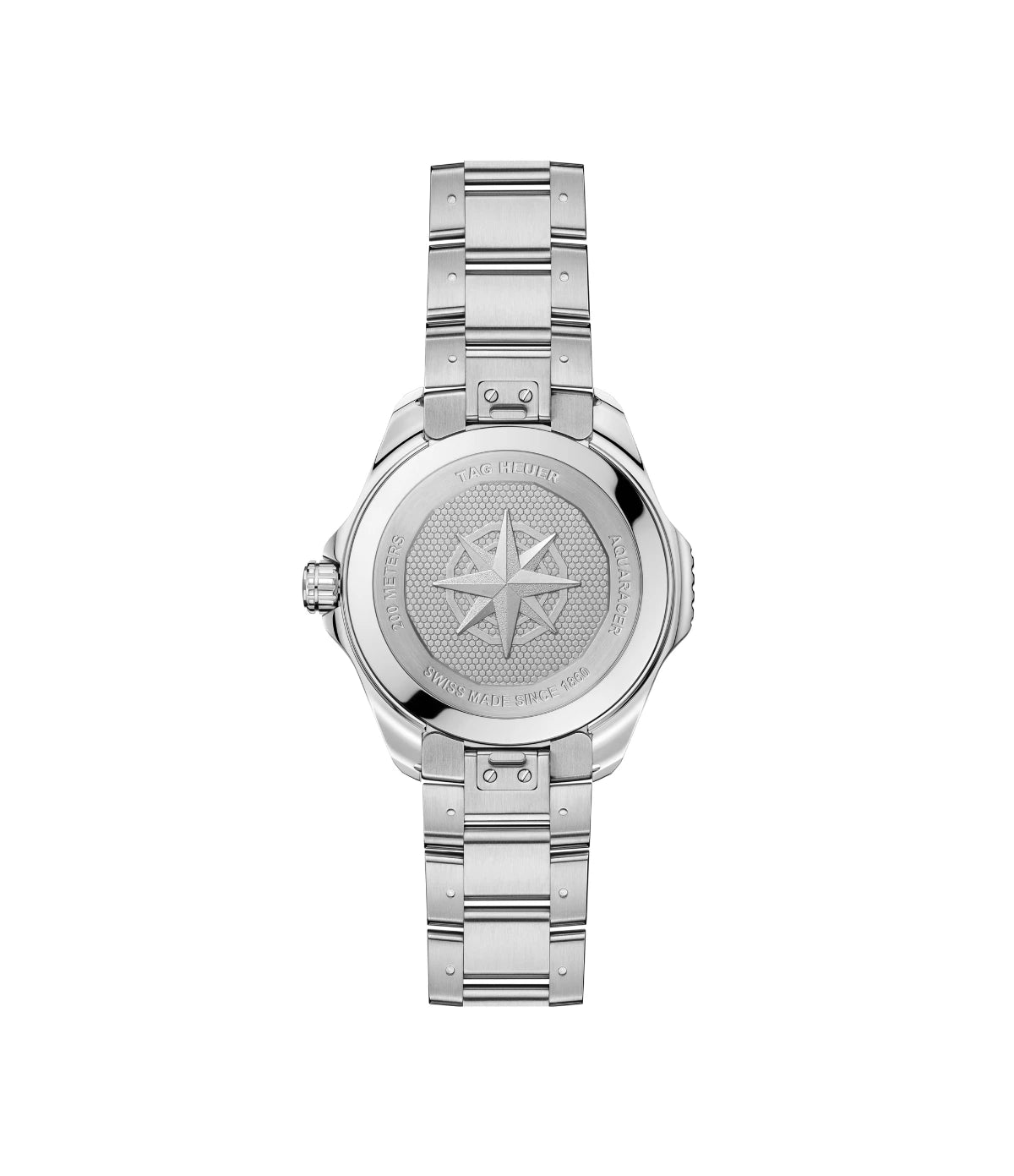 Plain steel caseback of the TAG Heuer Aquaracer Professional 200 Solargraph WBP1117.BA0047 solar quartz dive watch