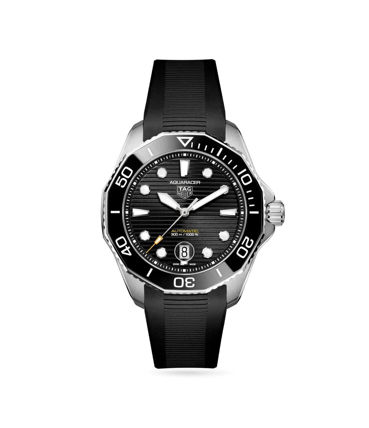 TAG Heuer Aquaracer Professional 300 Date WBP201A.FT6197 front view - men's 43mm steel automatic dive watch with black sunray dial, available in Sri Lanka at TimeVault