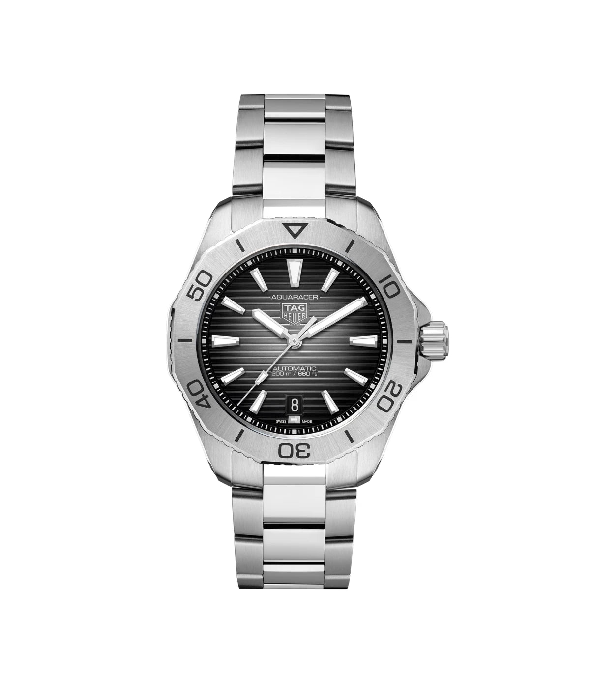 TAG Heuer Aquaracer Professional 200 Date WBP2110.BA0627 front view - men's 40mm steel automatic watch with black sunray dial, available in Sri Lanka at TimeVault