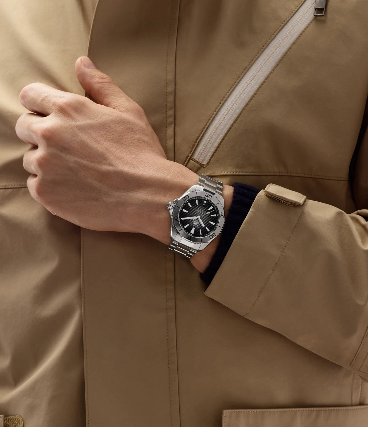 TAG Heuer Aquaracer Professional 200 Date WBP2110.BA0627 worn on the wrist, showing 40mm case proportions and black sunray dial
