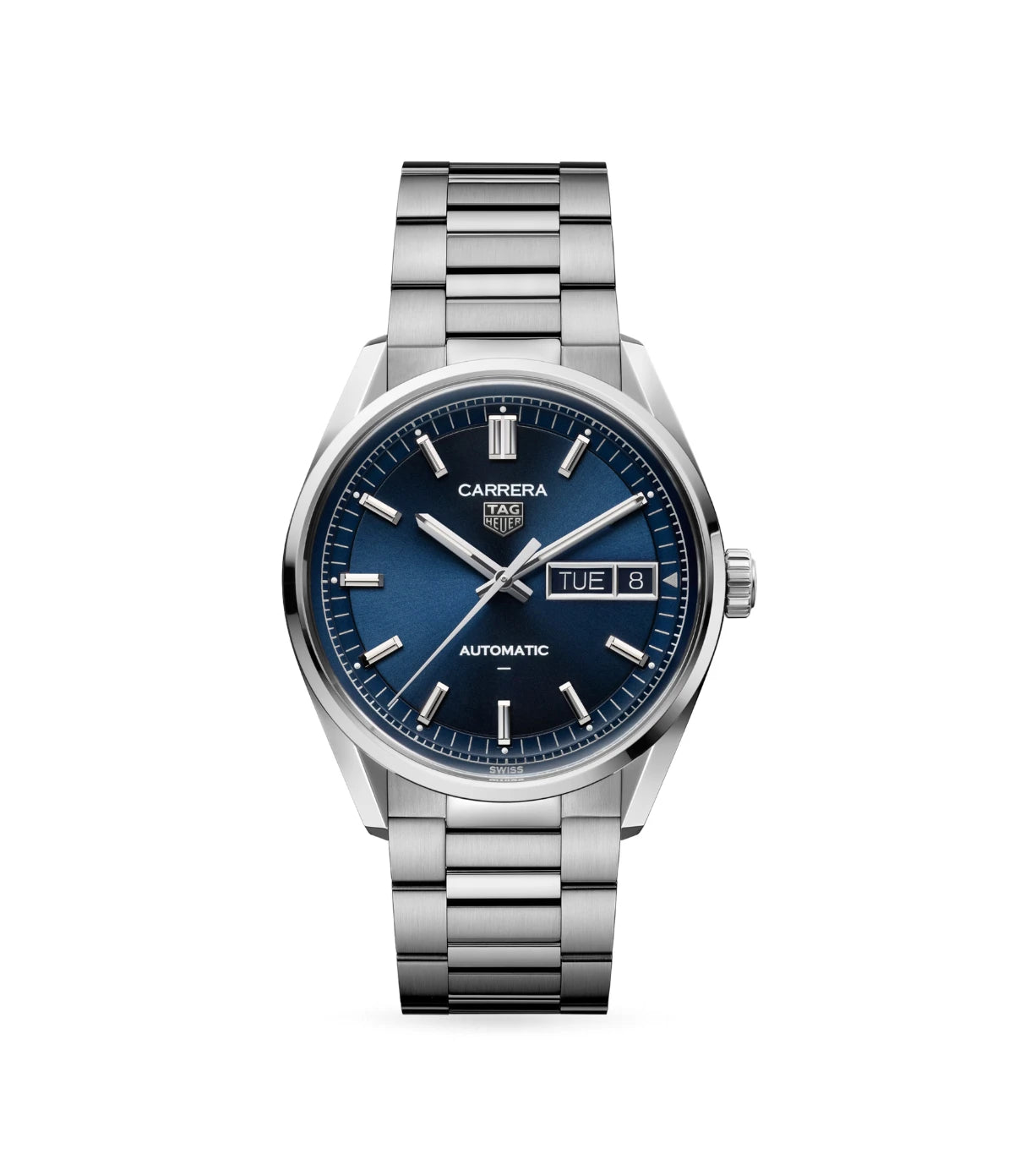 TAG Heuer Carrera Day-Date WDA2112.BA0043 front view - men's luxury 41mm steel automatic watch with blue sunray dial, available in Sri Lanka at TimeVault