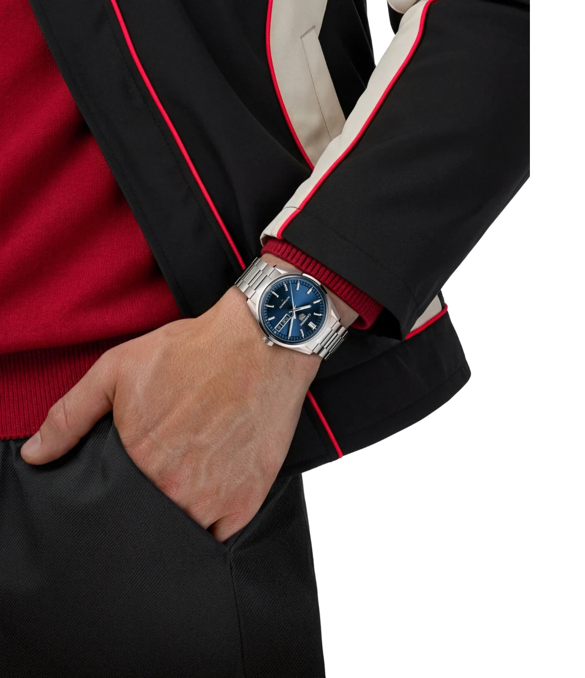 TAG Heuer Carrera Day-Date WDA2112.BA0043 worn on the wrist, showing 41mm case proportions and blue sunray dial