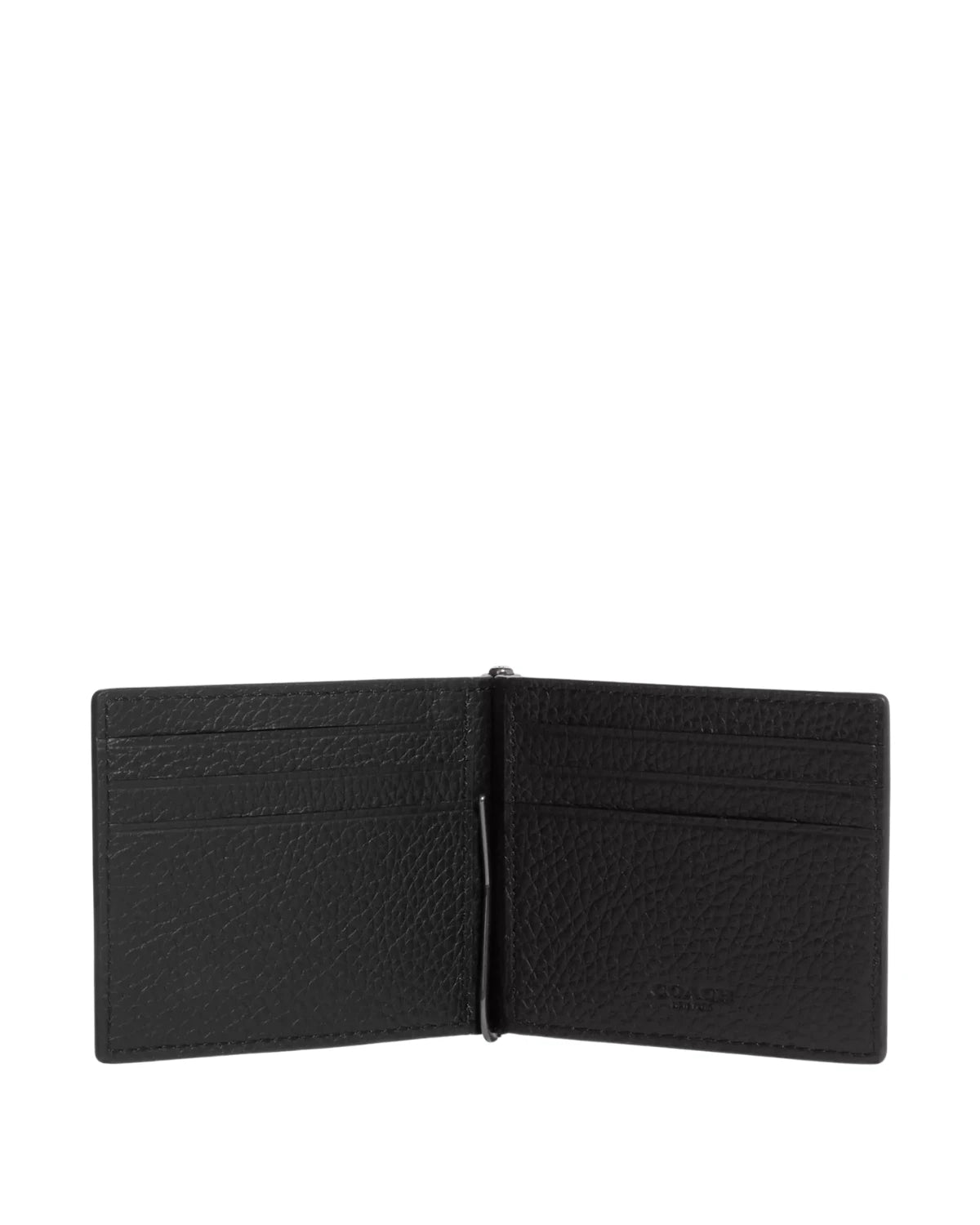 Open view of the Coach Slim Money Clip Billfold Wallet CH090 showing six credit card slots and built-in money clip for cash storage