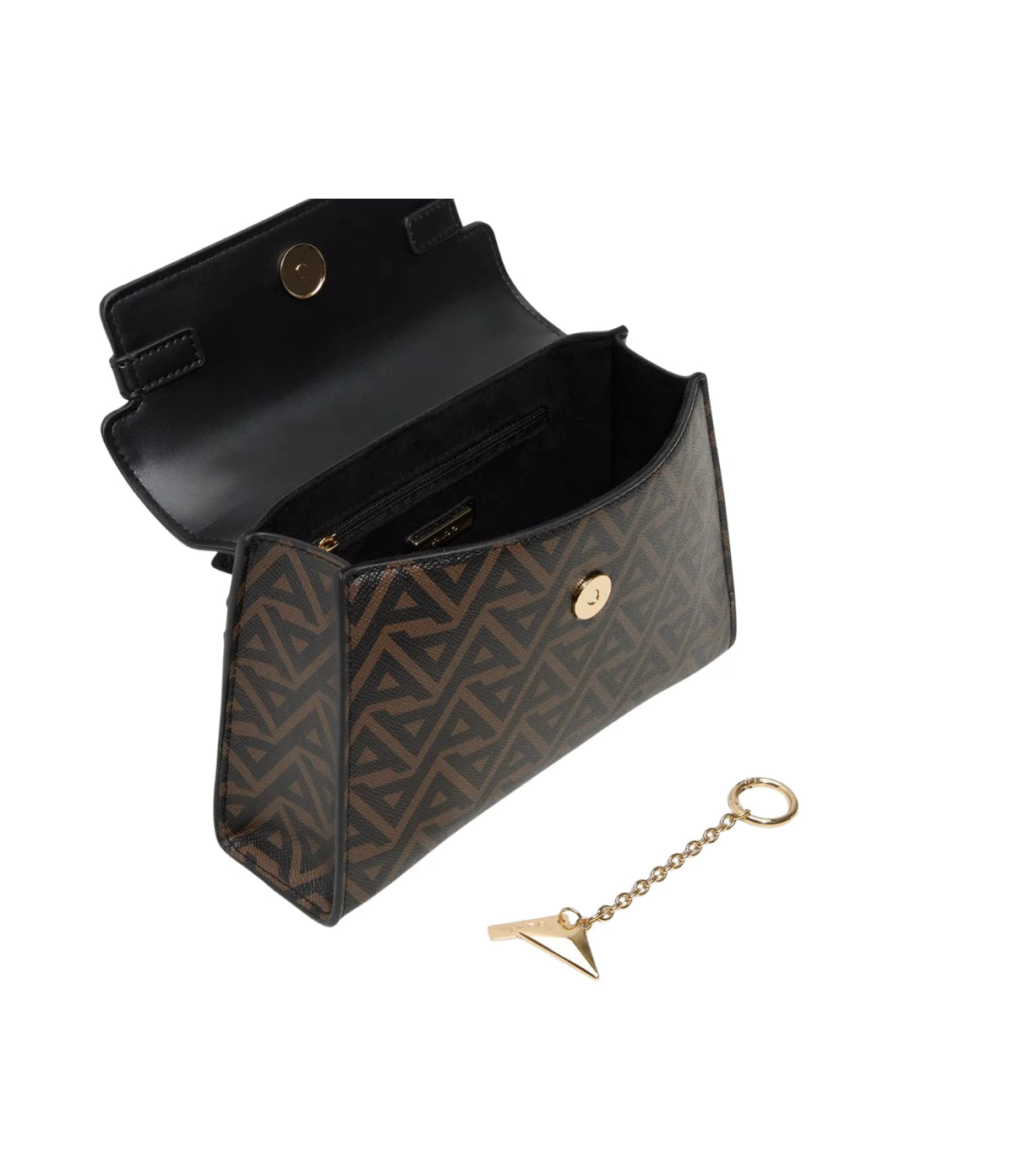 Open view of the Aldo Alola Top Handle Bag in brown showing the roomy interior