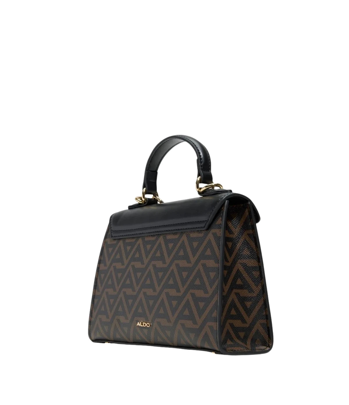 Side profile of the Aldo Alola Top Handle Bag in brown showing the roomy interior silhouette