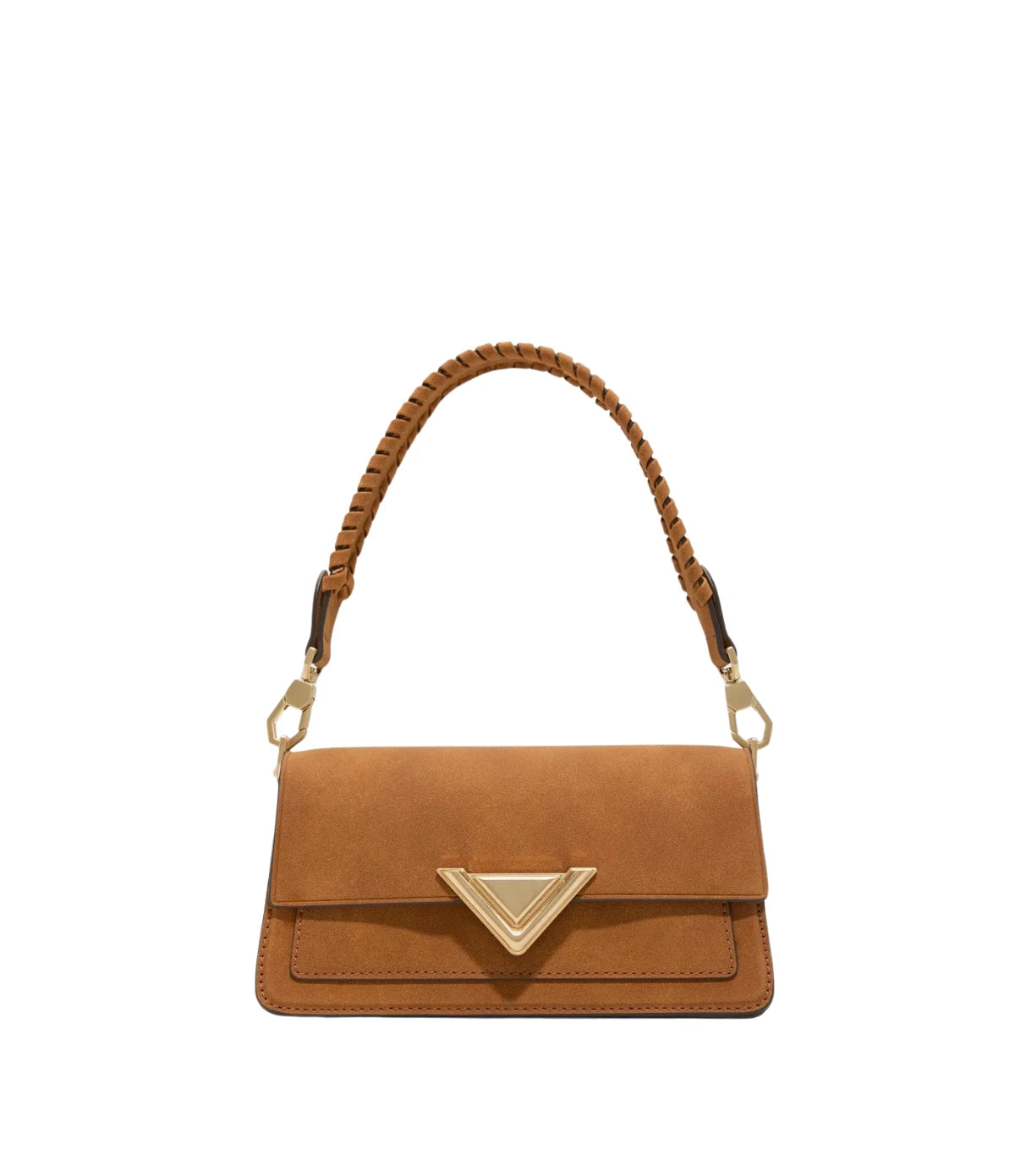 Aldo Luxehandle Shoulder Bag Cognac front view - women's streamlined shoulder bag with textured handle and metal closure, available in Sri Lanka at Time Vault