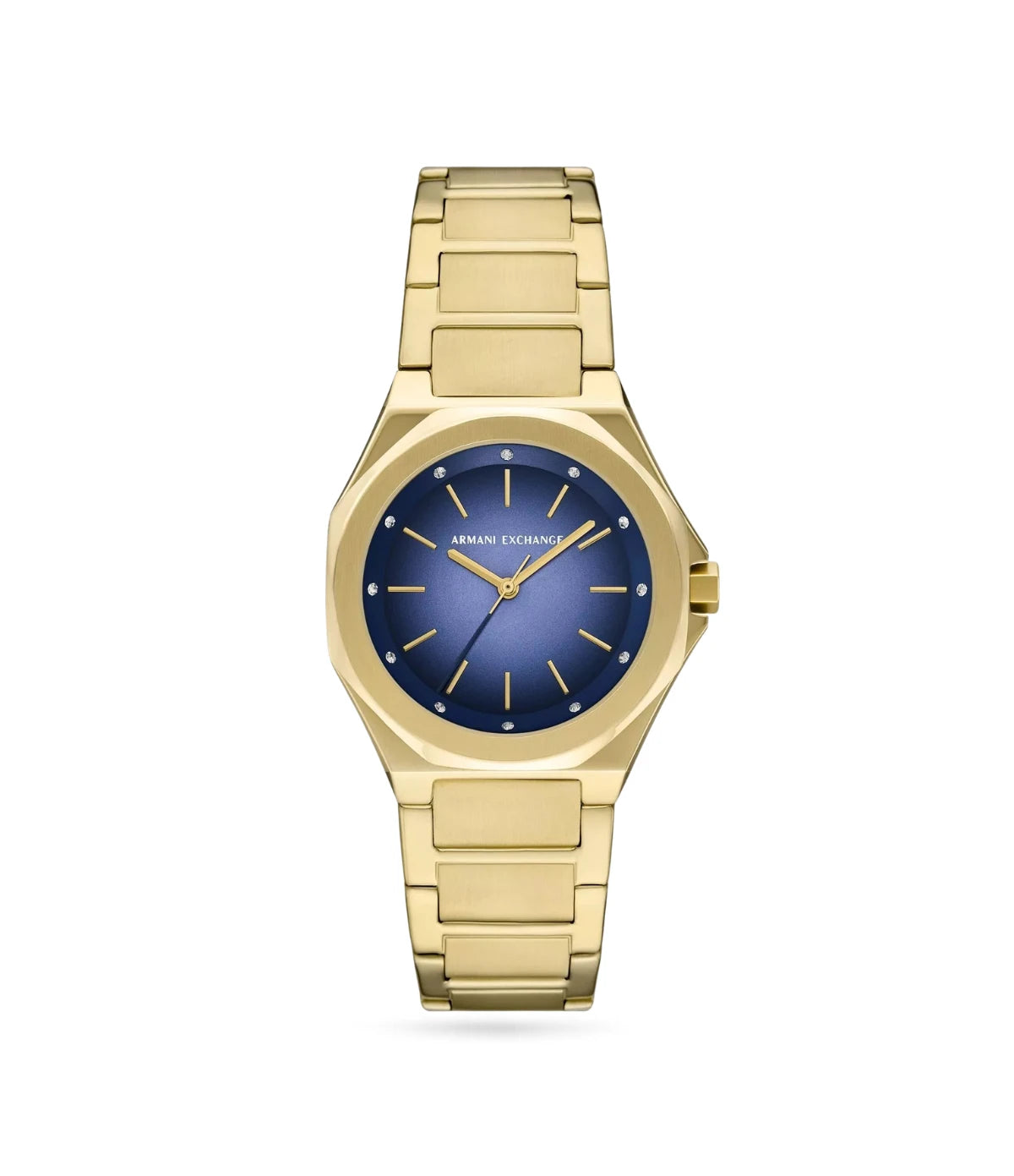Armani Exchange Andrea AX4620 front view - women's gold-tone stainless steel watch with blue dial, available in Sri Lanka at Time Vault