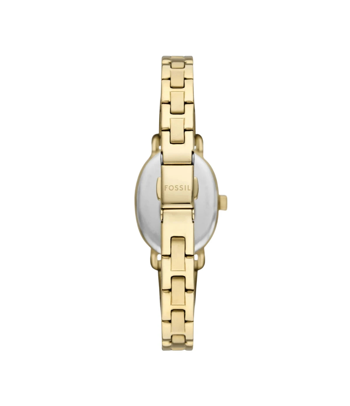 Back view of the Fossil Penny BQ3976 gold-tone stainless steel case