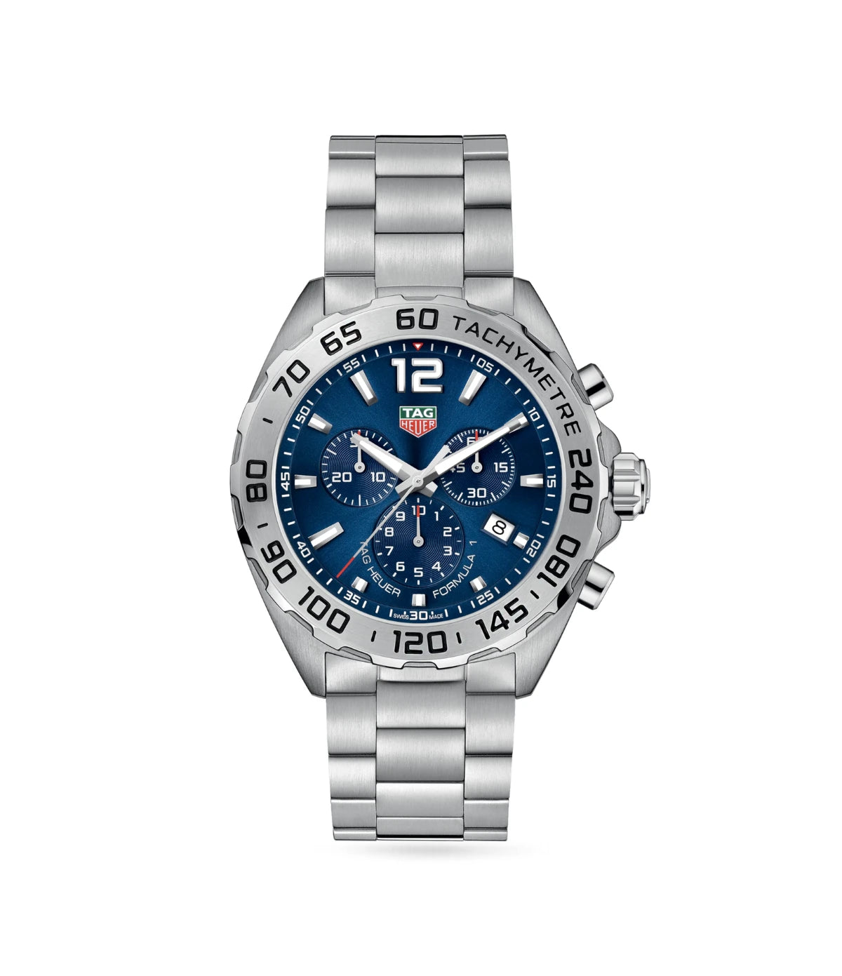 TAG Heuer Formula 1 Chronograph CAZ101K.BA0842 front view - men's 43mm steel quartz chronograph with blue sunray dial, available in Sri Lanka at Time Vault