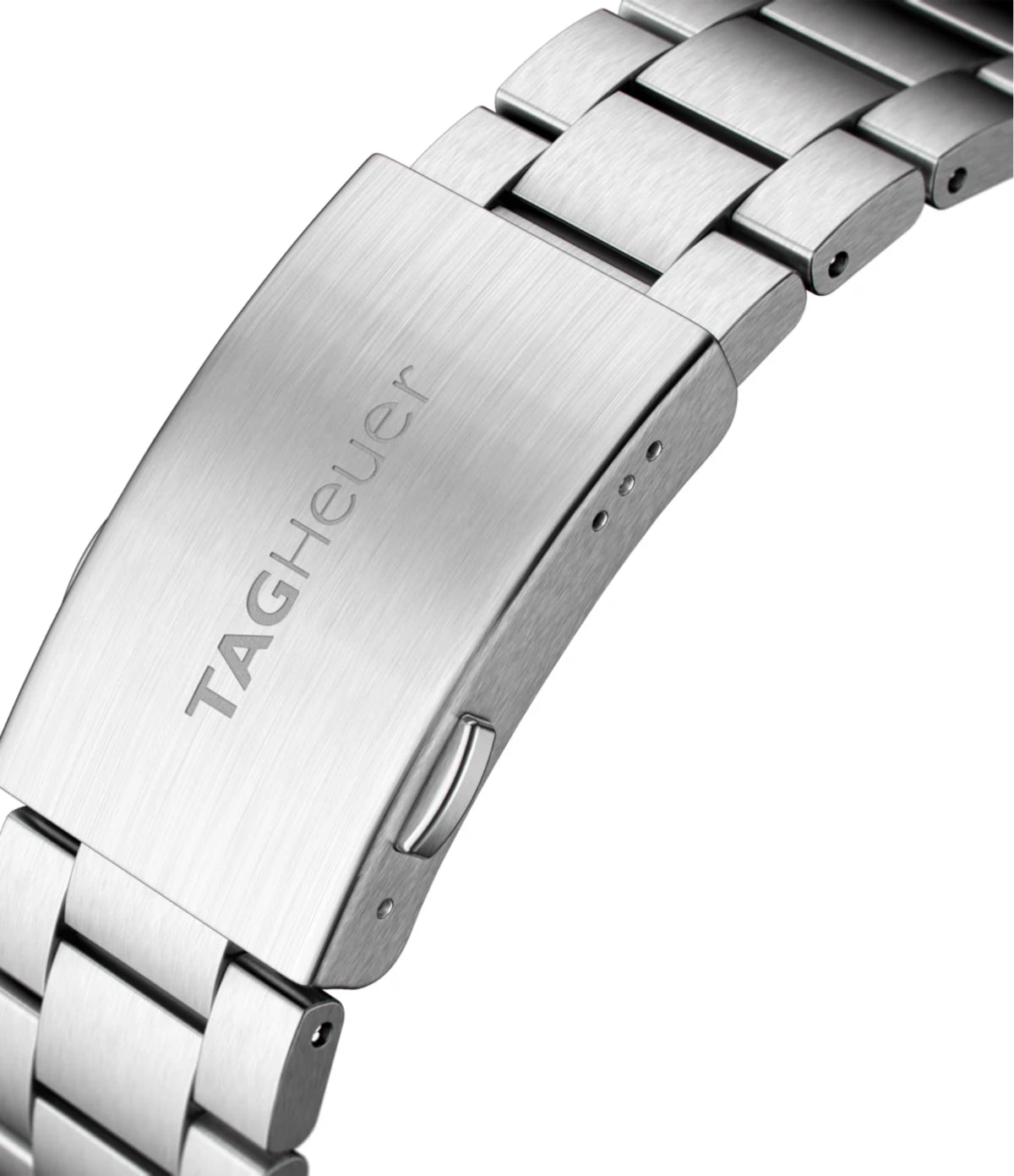 Close-up of the fine-brushed three-row steel bracelet on the TAG Heuer Formula 1 Chronograph CAZ101K.BA0842 with folding clasp