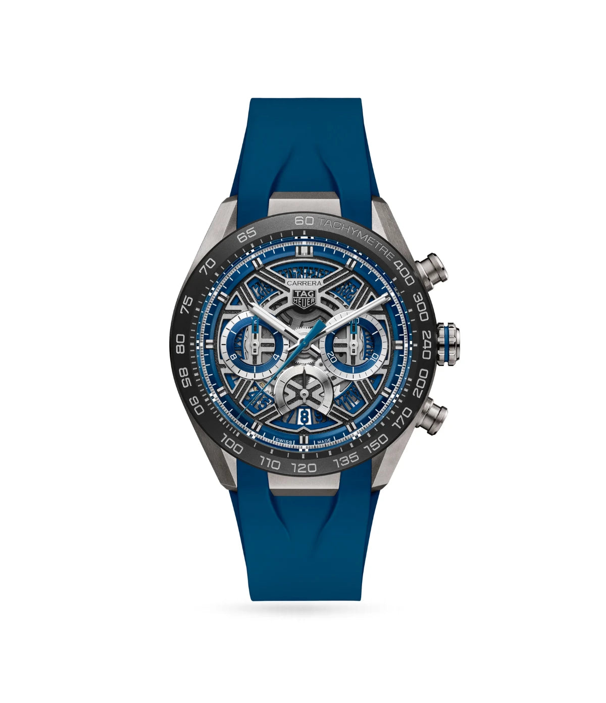TAG Heuer Carrera Chronograph Extreme Sport CBU2081.FT6274 front view - men's 44mm titanium automatic chronograph with skeleton dial and blue accents, available in Sri Lanka at Time Vault