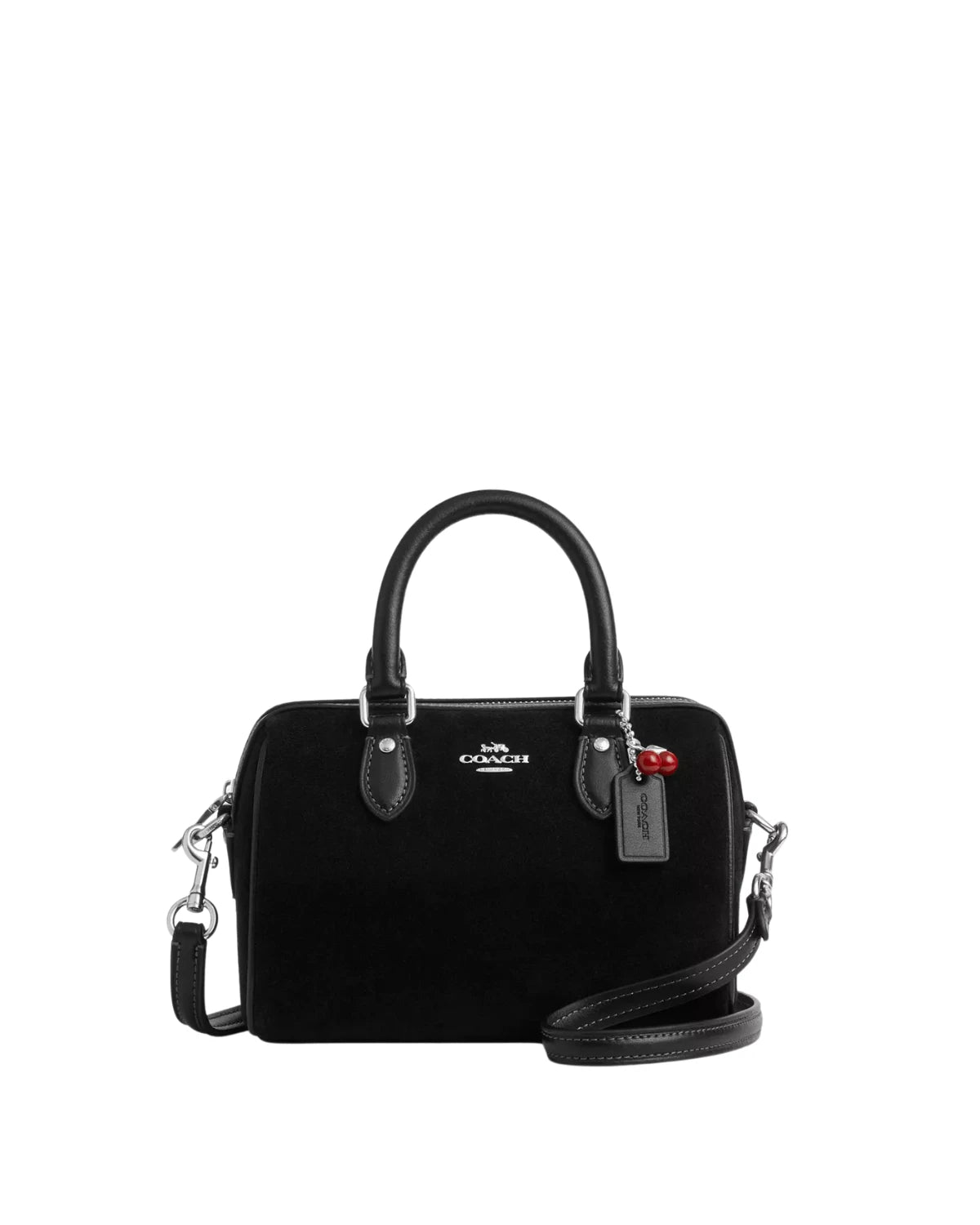 Coach Mini Rowan Crossbody Bag with Cherry Charm CDC93 front view - women's suede and leather mini bag, available in Sri Lanka at Time Vault