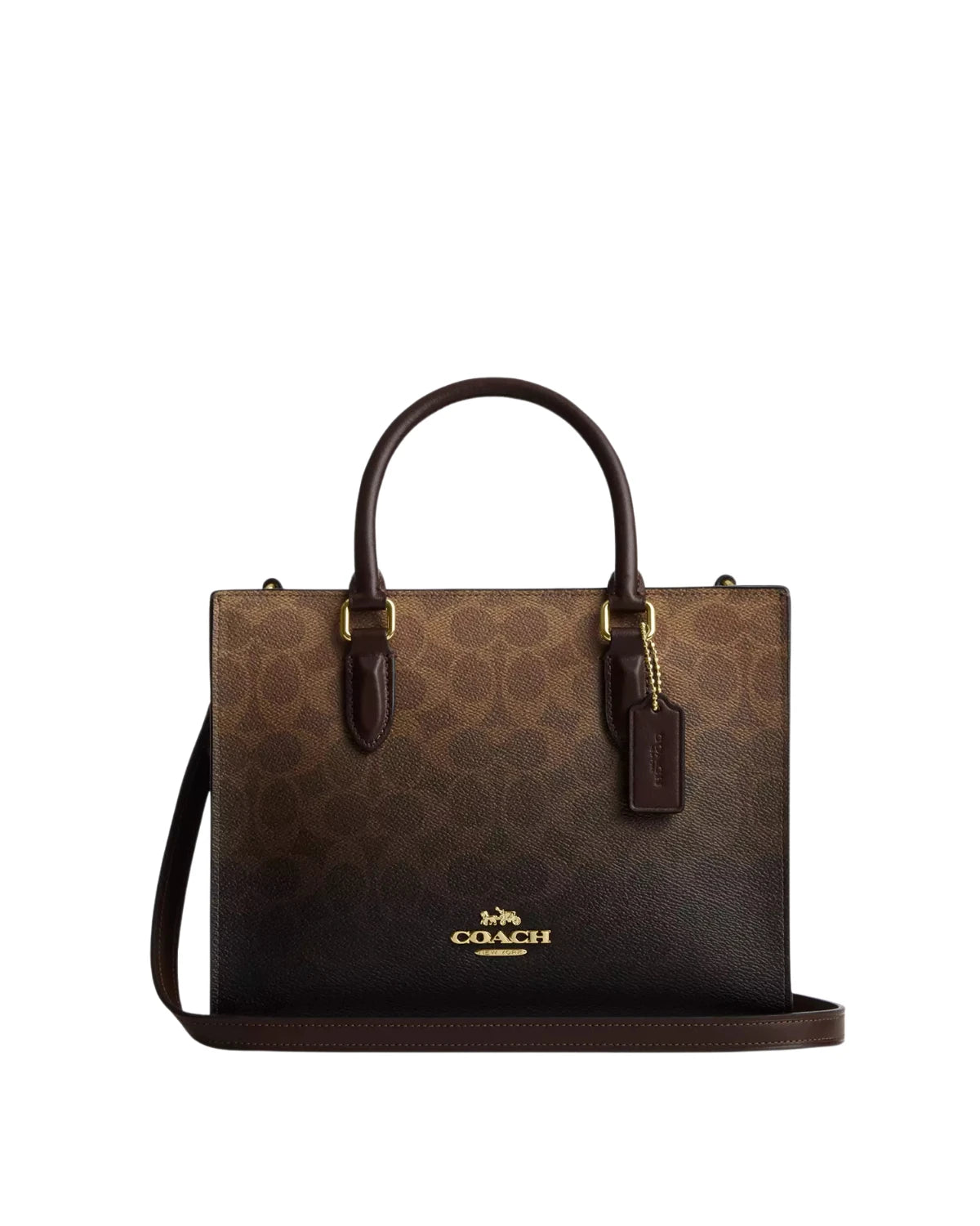Coach Maggie Small Tote Bag in Ombre Signature Canvas CDY27 front view - women's canvas and leather small tote in ombre brown, available in Sri Lanka at Time Vault