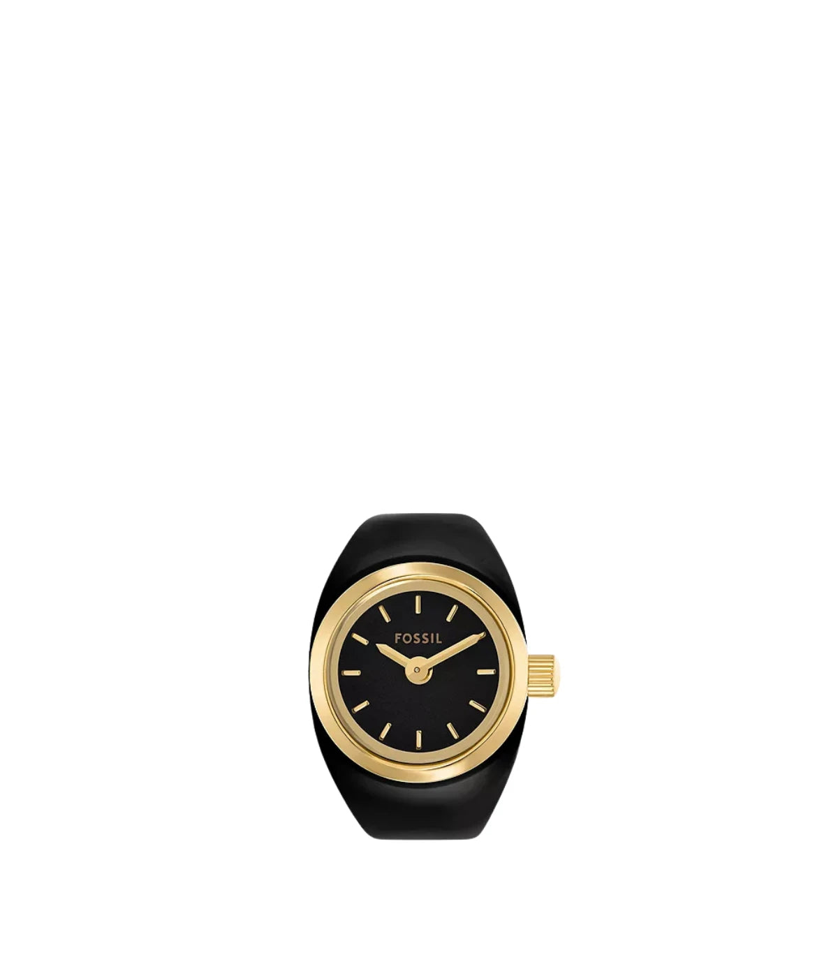 Fossil Watch Ring 15mm Two-Hand Gold-Tone Stainless Steel ES5413 front view - women's gold and black enamel ring watch, available in Sri Lanka at Time Vault