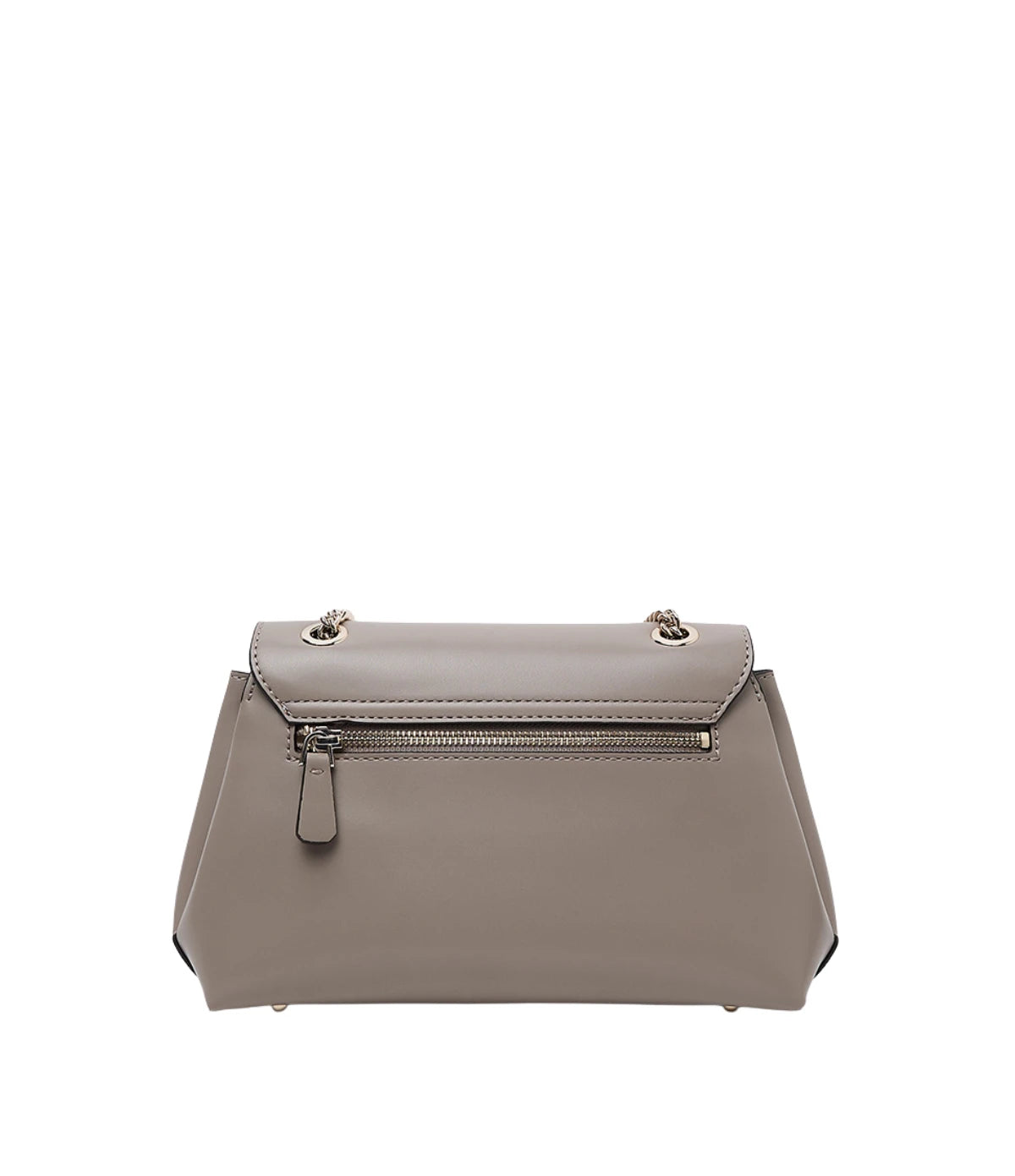 Back view of the Guess Lorelei Convertible Crossbody Flap Bag Dark Taupe HWVG9639210 showing the exterior zip pocket and pale gold hardware
