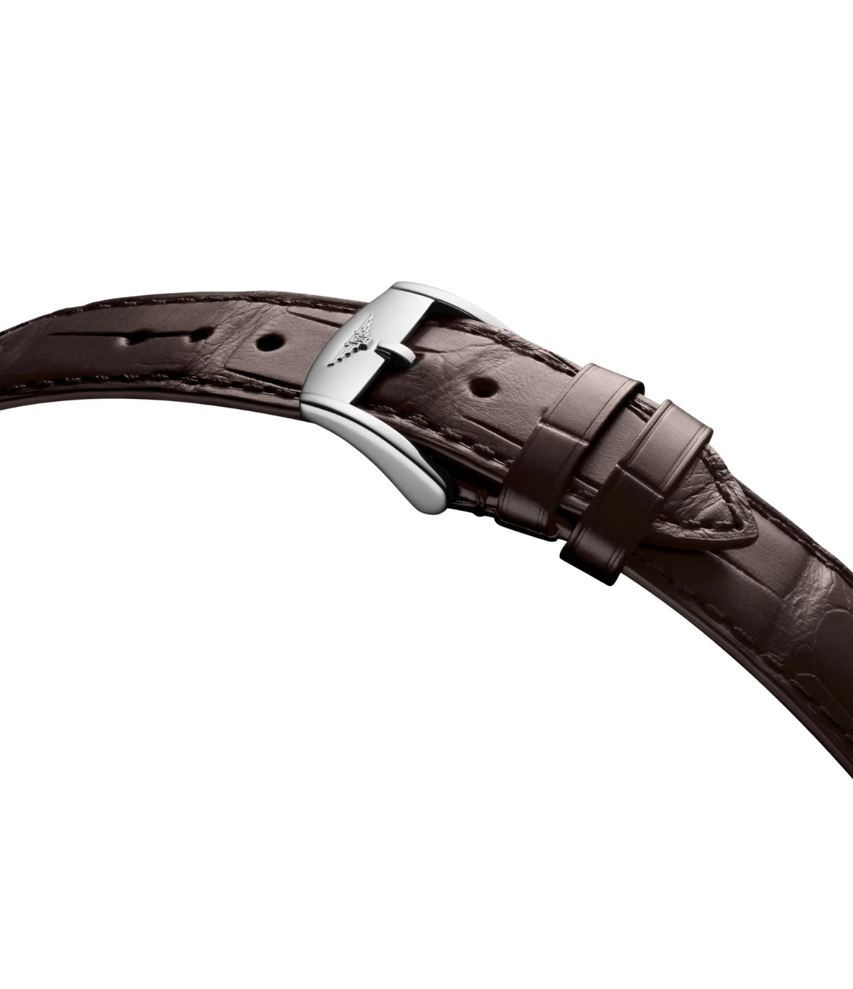 Buckle closure on the brown alligator strap of the Longines Flagship Heritage Moonphase 38.5mm L4.815.4.62.2