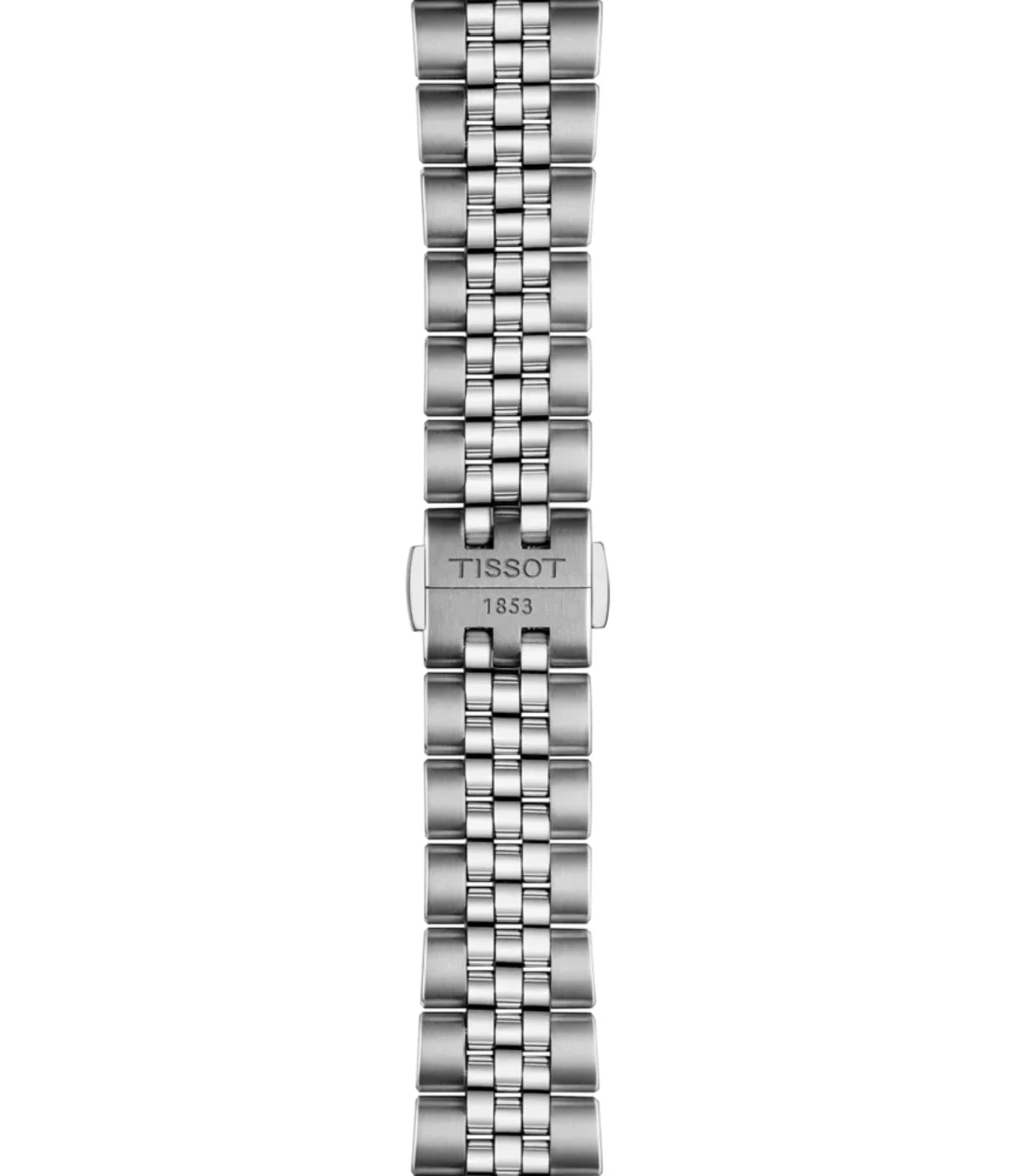 Close-up of the grey stainless steel bracelet on the Tissot PR516 38mm T1494071104100 with interchangeable quick release system