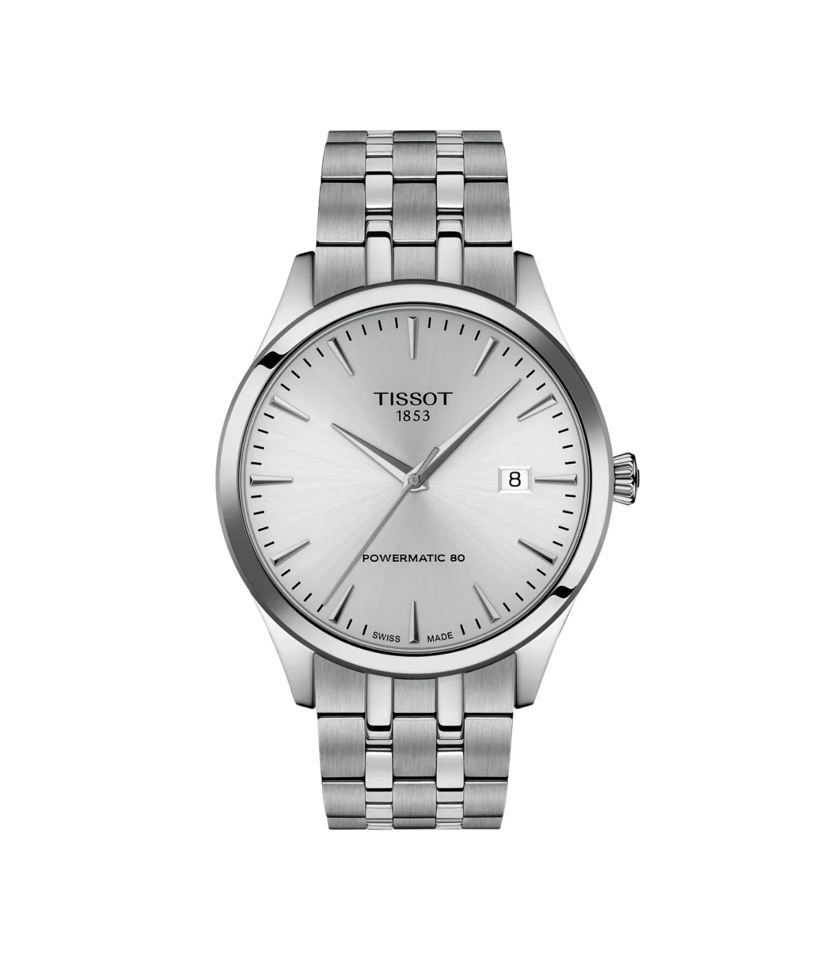 Tissot Classic Dream 40mm T1584071103100 front view - men's stainless steel automatic watch with silver dial, available in Sri Lanka at Time Vault